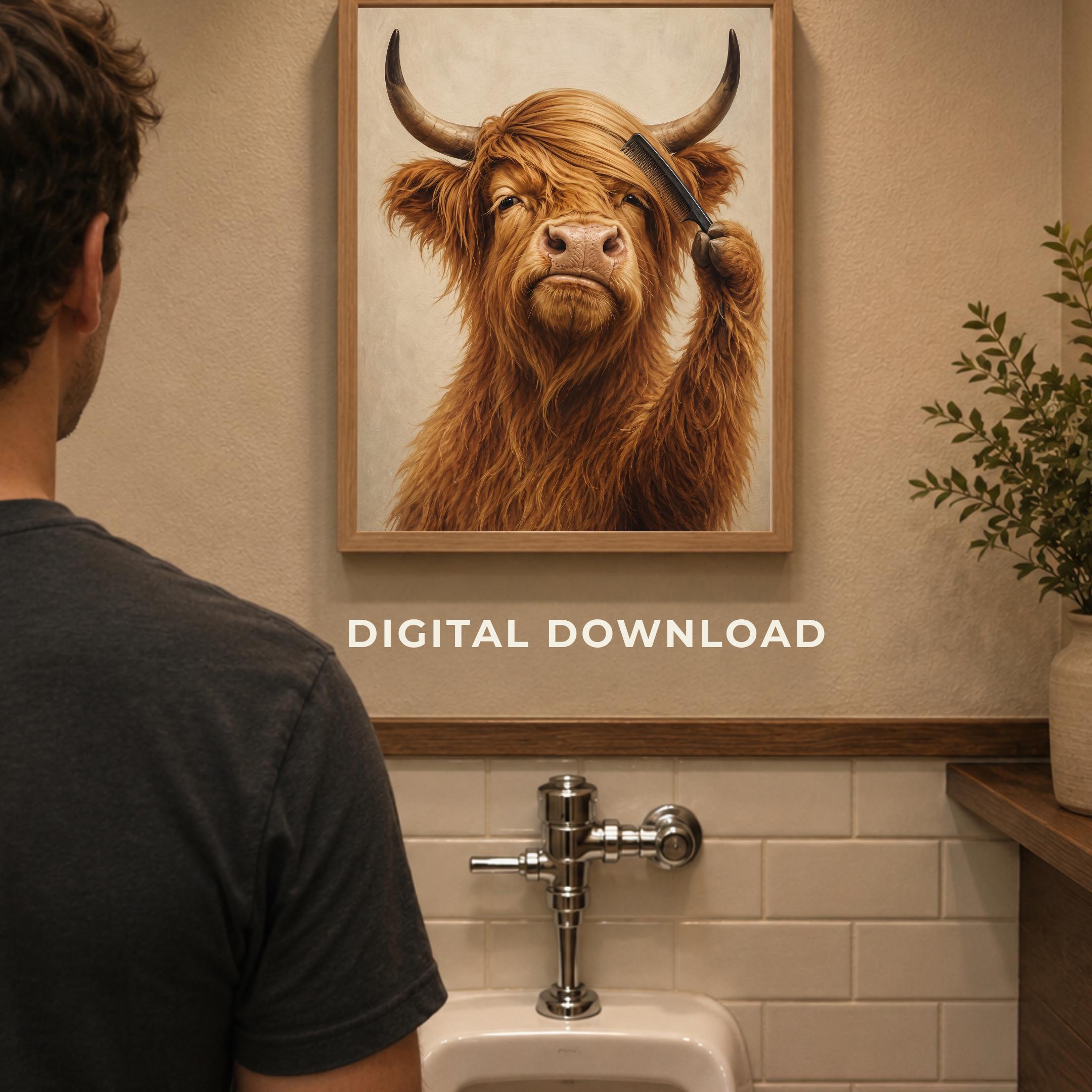 Funny Highland Cow Bathroom Printable Wall Art Set, Three Grooming Decor Prints Digital Download — image 6