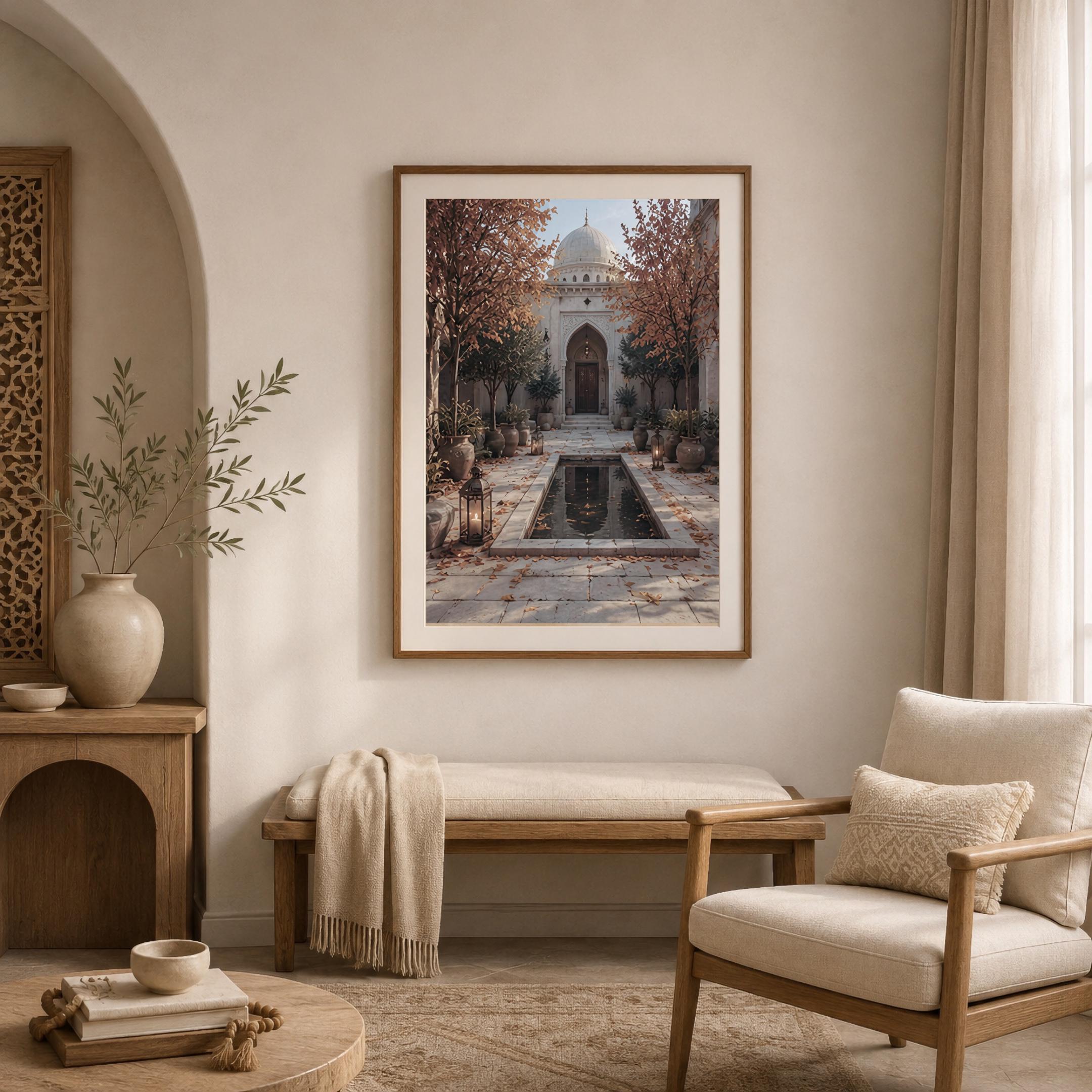 Islamic Courtyard Autumn Mosque Garden Print, Neutral Prayer Room Wall Art (Digital Download) — image 5