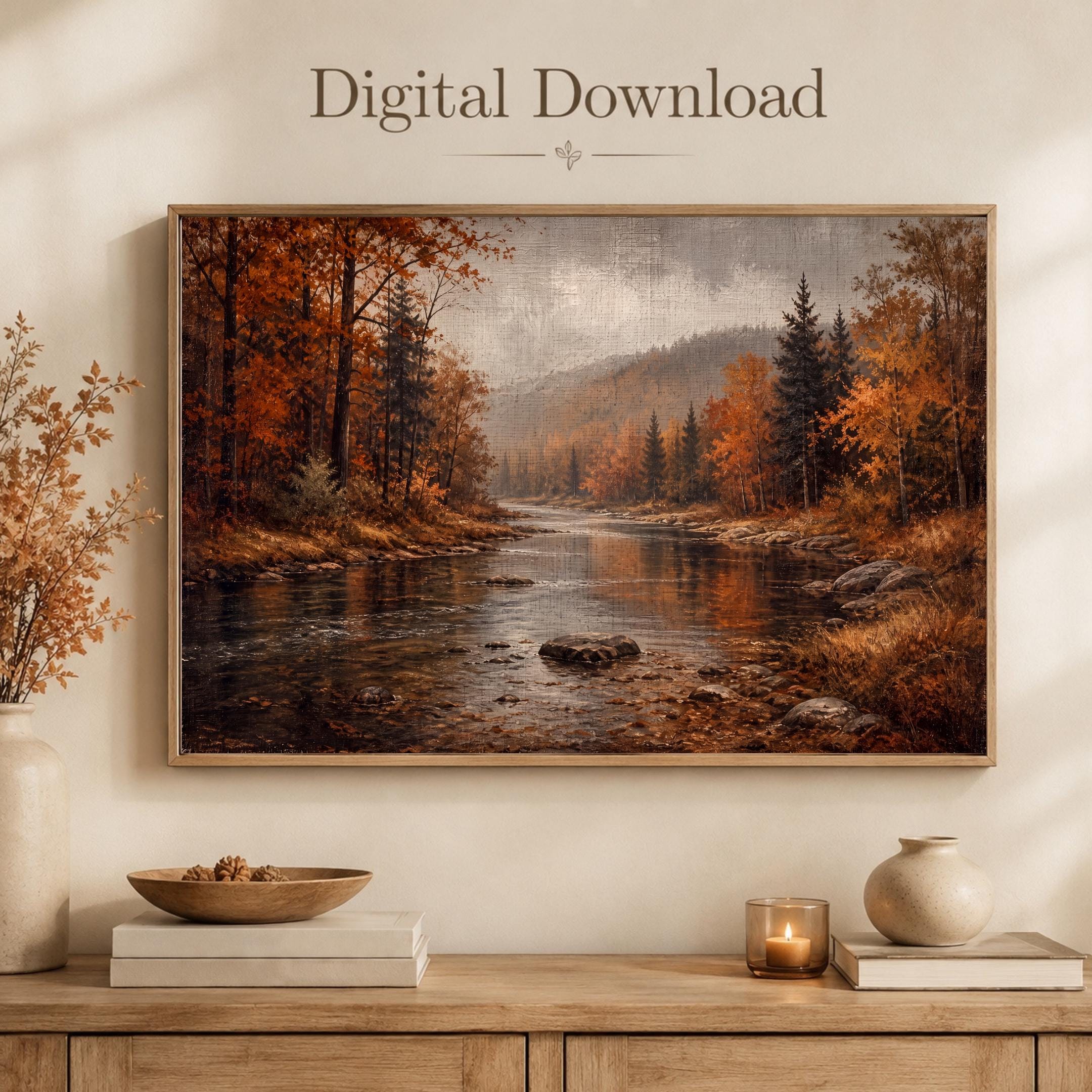 Fall River Wall Art | Autumn Forest Landscape Print | Vintage Landscape Digital Download — image 8