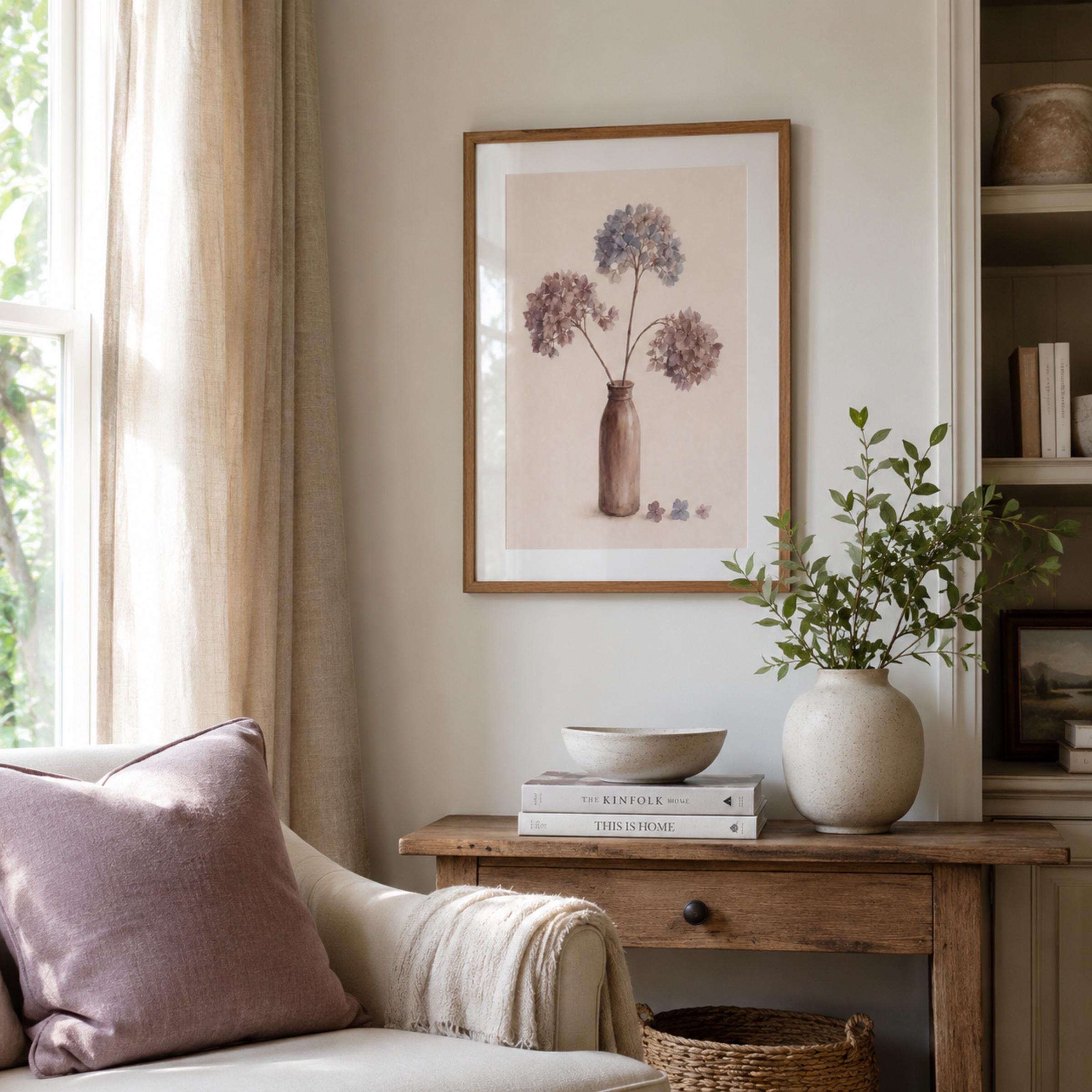 Fall Hydrangea Wall Art | Vintage Floral Vase Print | Neutral Printable Digital Download — image 3