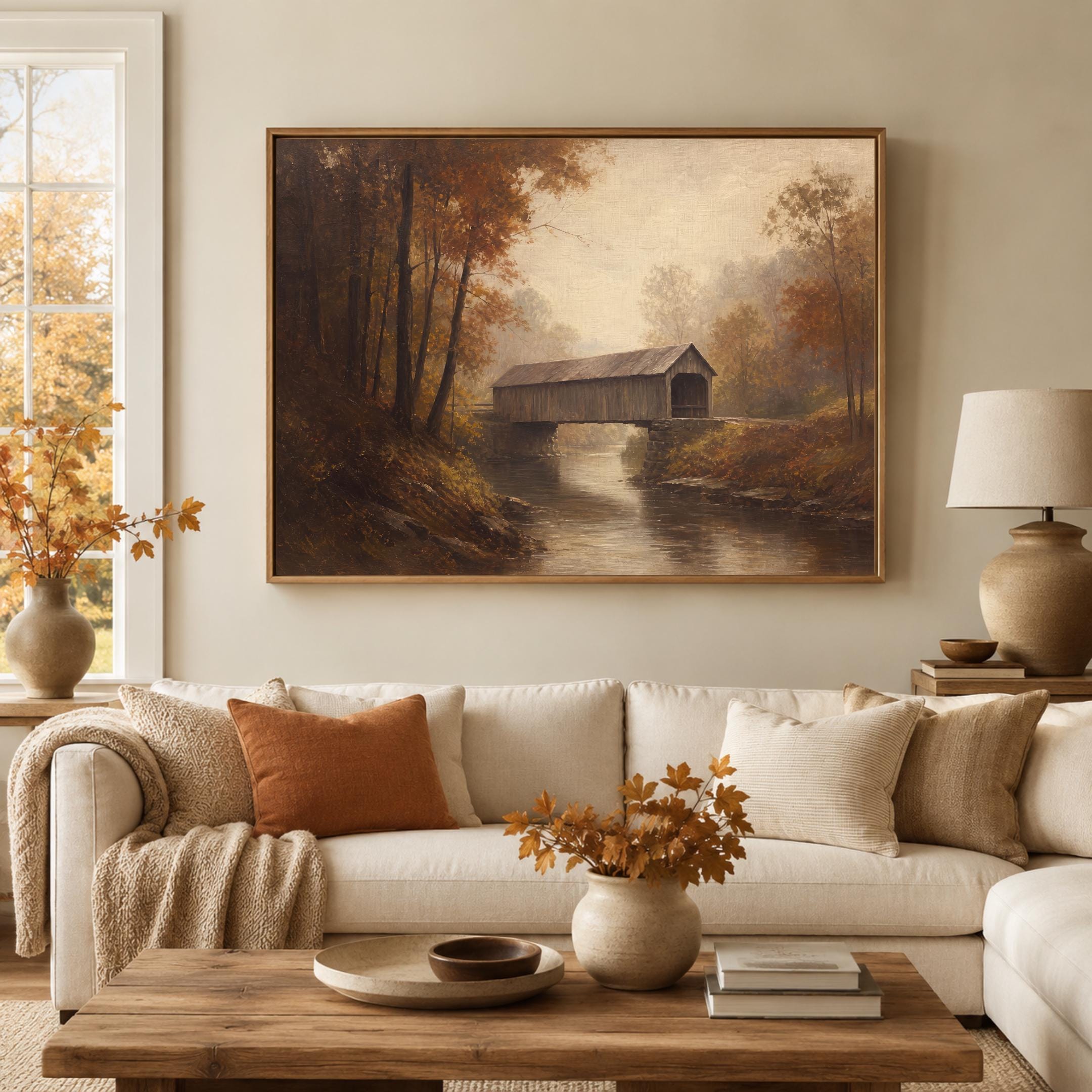 Covered Bridge Wall Art | Vermont Inspired | Fall Forest Creek Landscape | Rustic Printable Digital Download — image 7