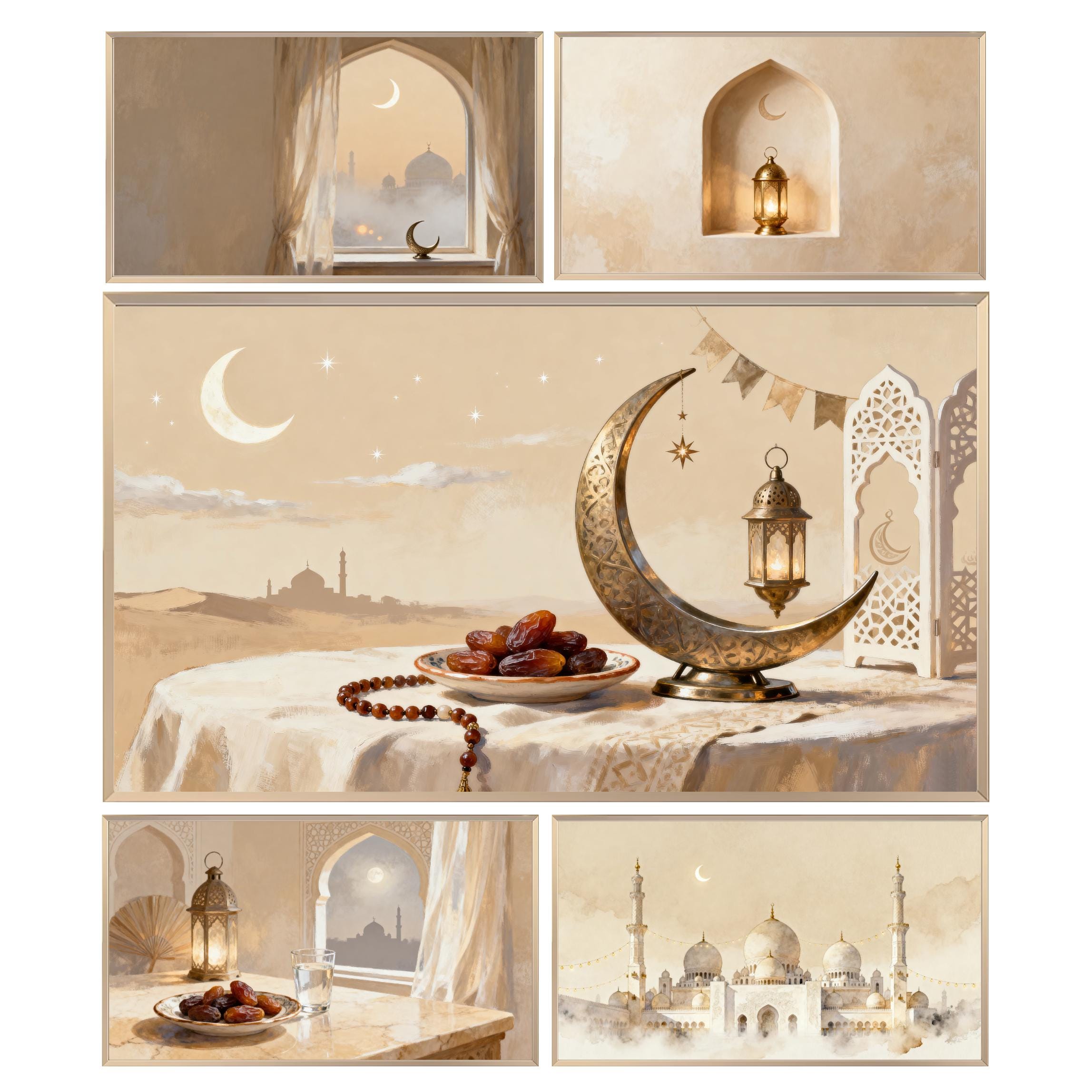 Islamic Frame TV Art Bundle 20 | Neutral Crescent Moon & Lantern Decor | 4K Digital Download — image 3