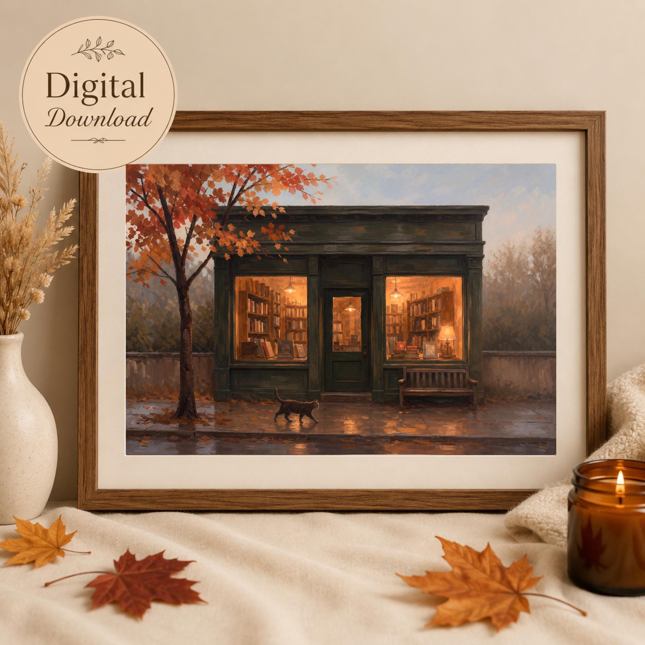 Fall Bookstore Wall Art | Cozy Autumn Bookshop Print | Printable Digital Download — image 6
