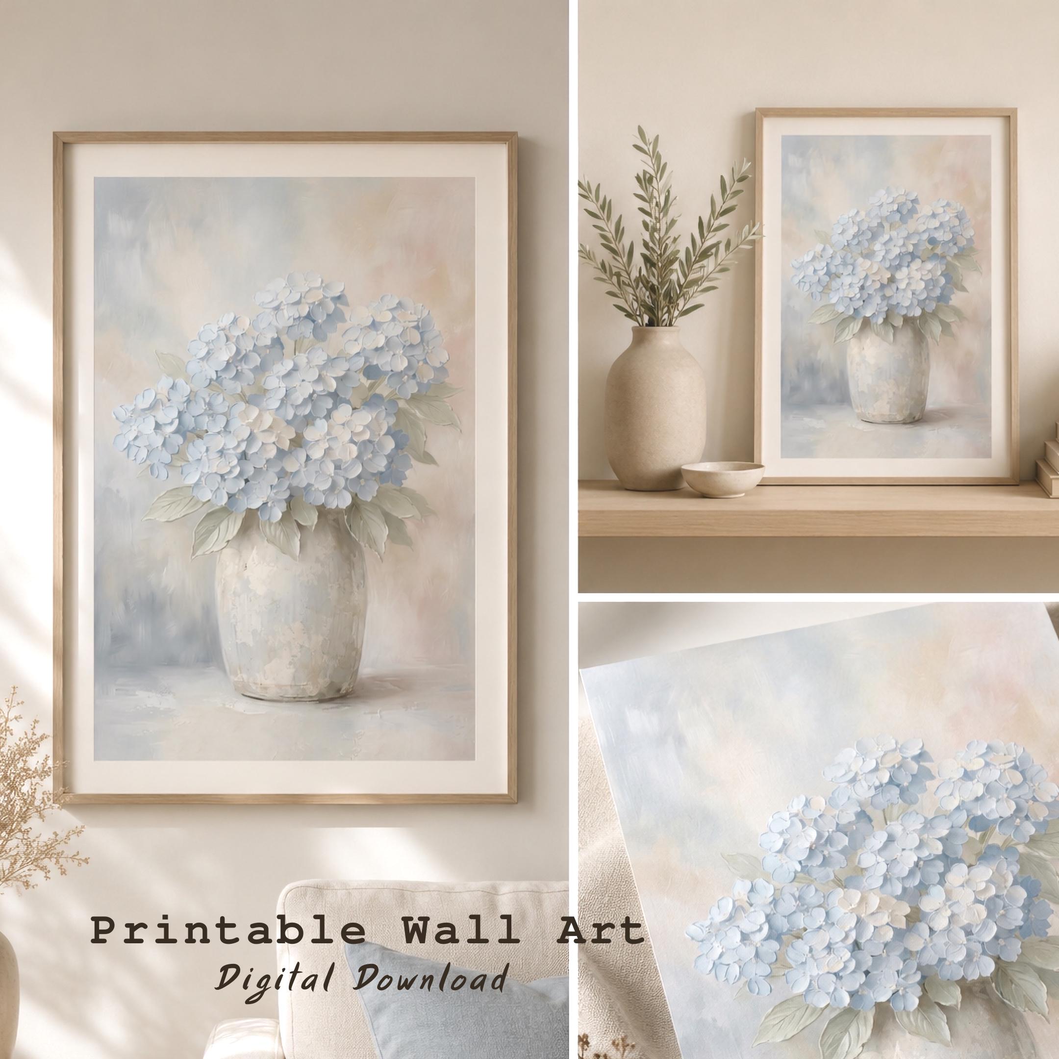 Blue Hydrangea Wall Art Printable | Neutral Floral Print | Floral Vase Decor (Digital Download) — image 4