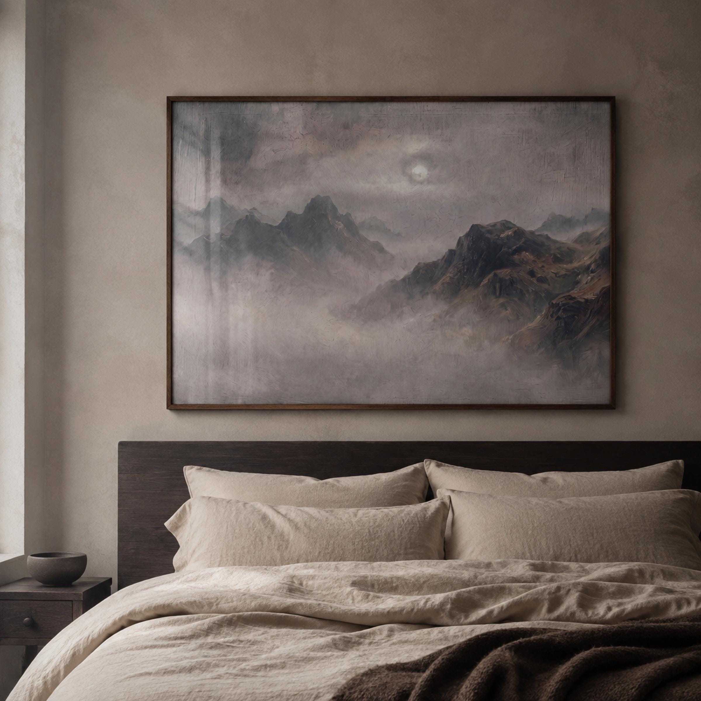 Moody Mountain Wall Art, Vintage Misty Landscape, Dark Academia Decor, Rustic Alpine Digital Download — image 5