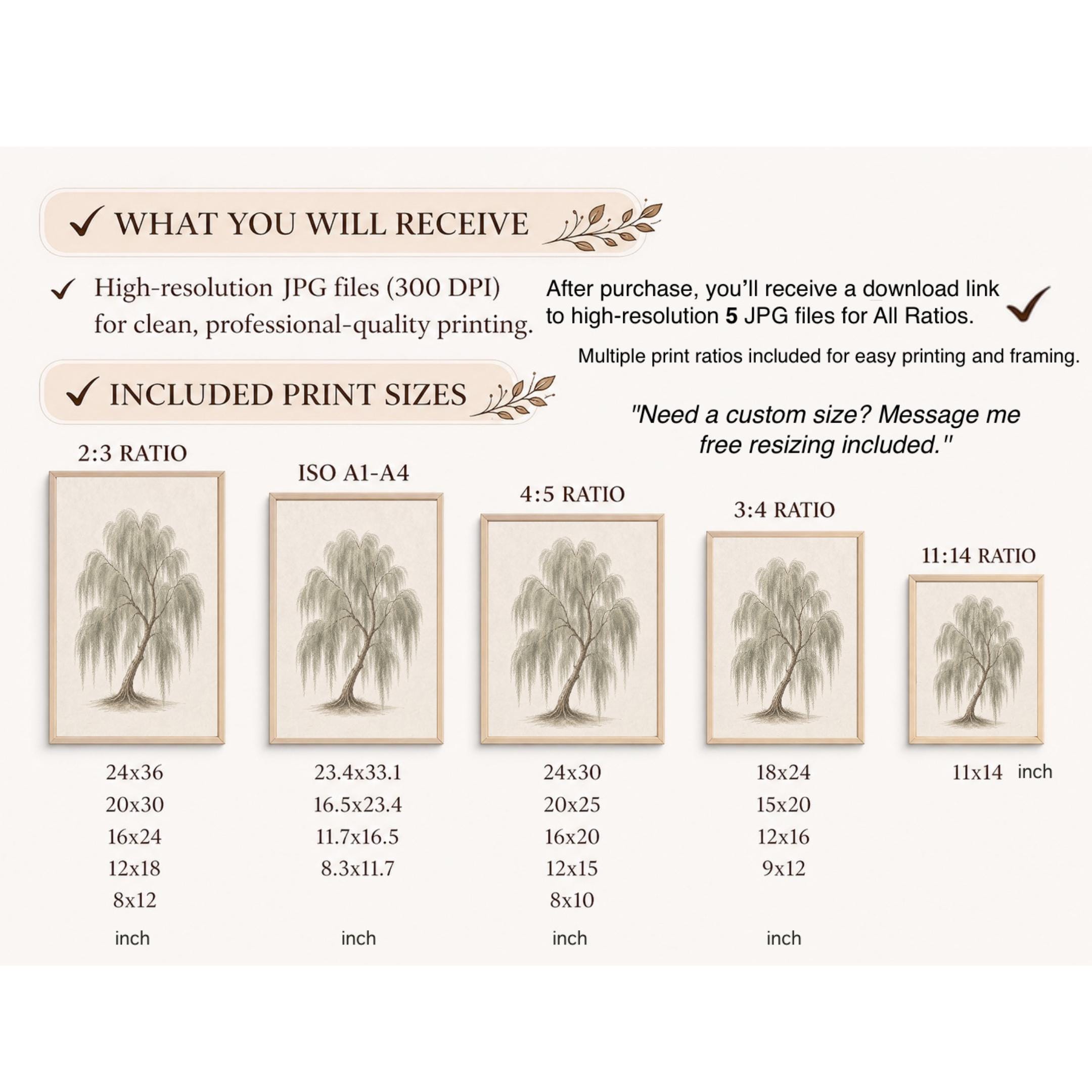 Willow Tree Wall Art, Neutral Watercolor Botanical Tree Print, Cottage Nature Decor (Digital Download) — image 10