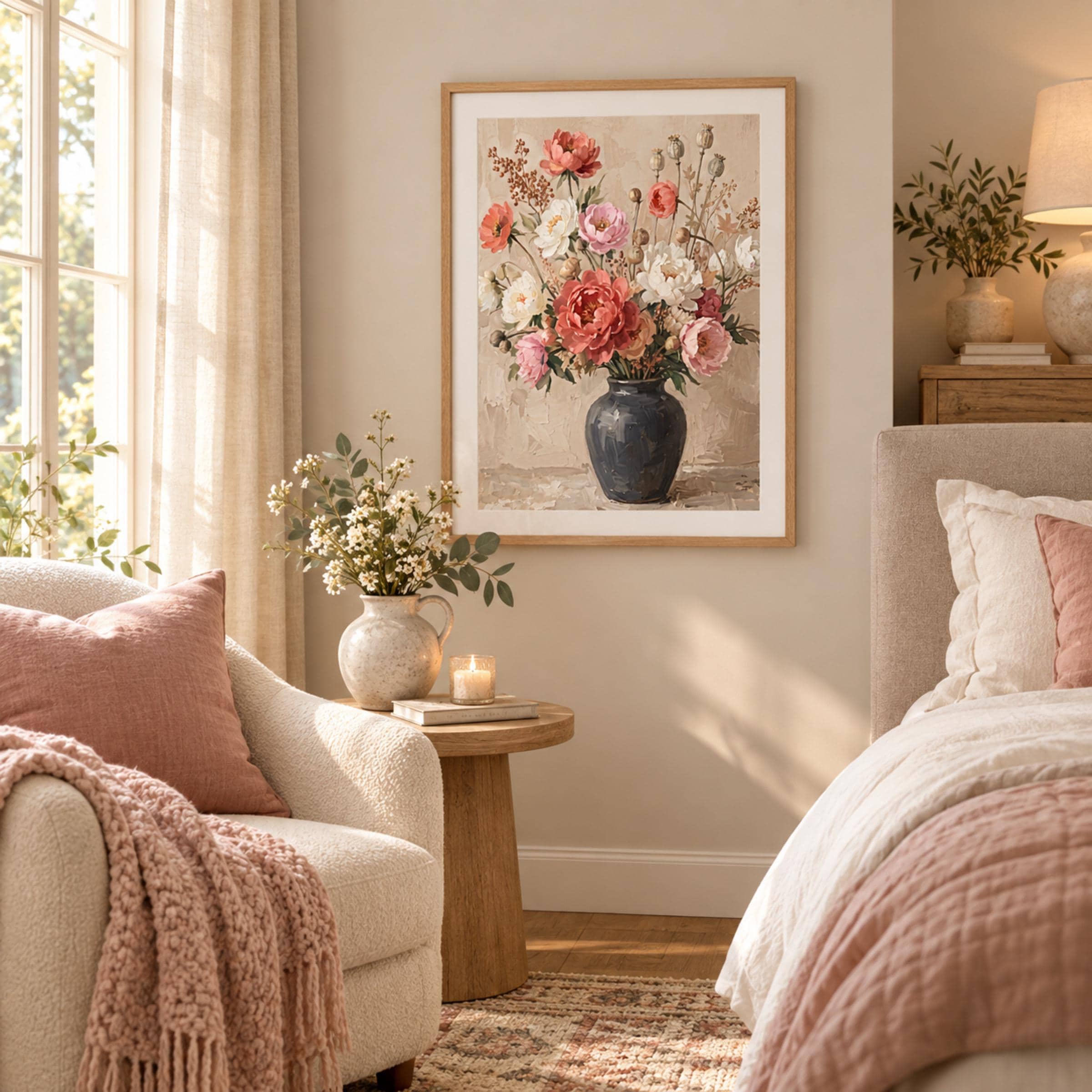 Pink Peony Vase Painting Printable Floral Wall Art, Romantic Cottage Home Decor Digital Download — image 3