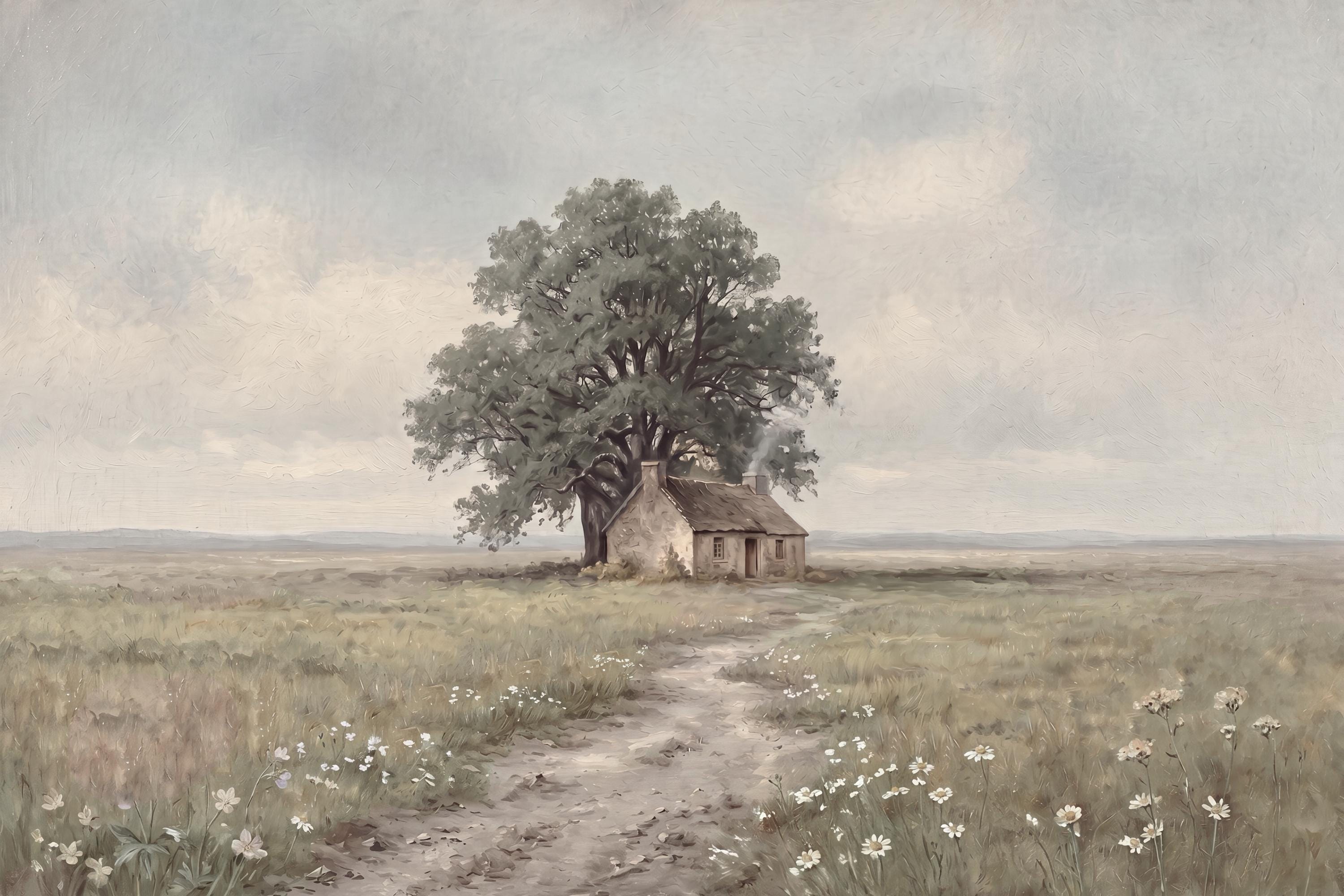 Vintage Cottage Landscape Print, Meadow Daisy Countryside Wall Art (Digital Download) — image 2