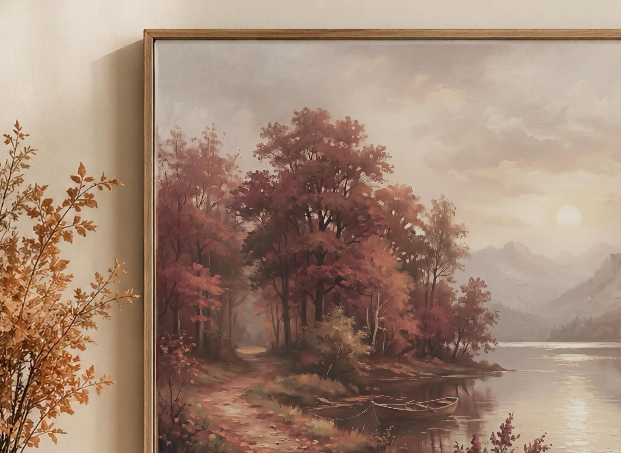 Autumn Lake Wall Art, Fall Mountain Landscape, Moody Landscape Print (Digital Download) — image 2
