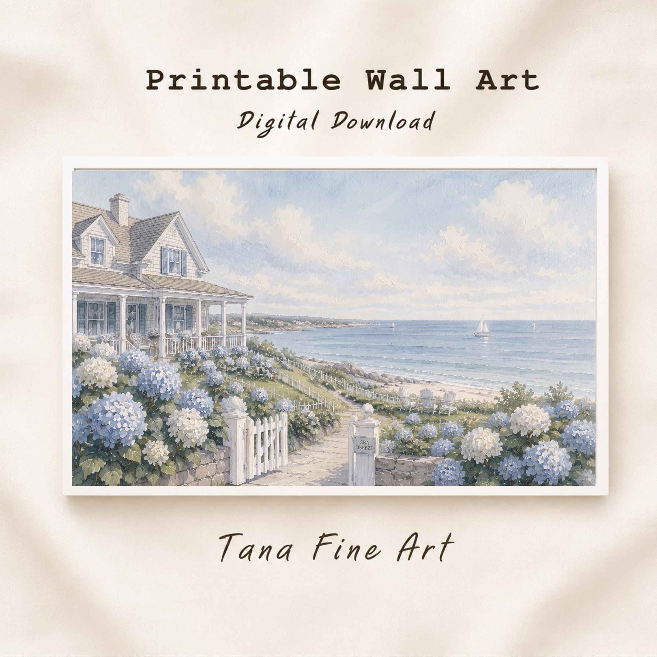 Coastal Cottage Hydrangea Print, Hamptons Beach House Ocean Decor (Digital Download) — image 5