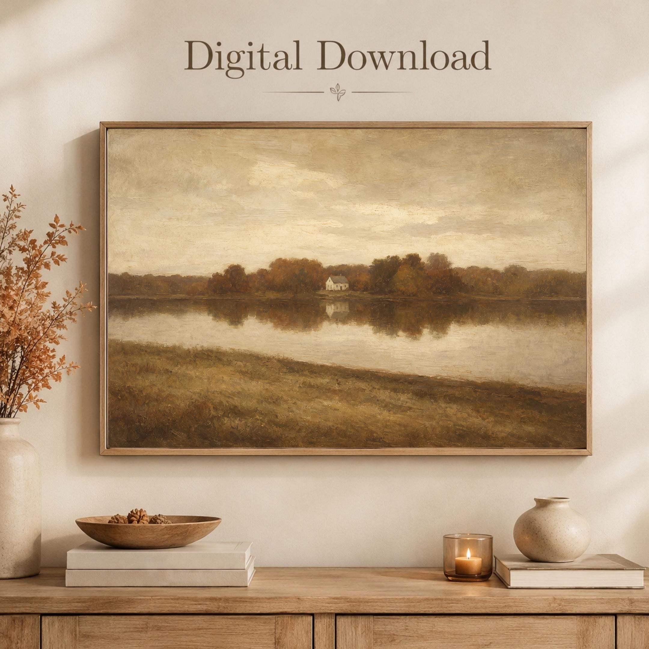 Fall Lake Cottage Wall Art | Vintage Autumn Cottage Landscape | Rustic Printable Digital Download — image 4