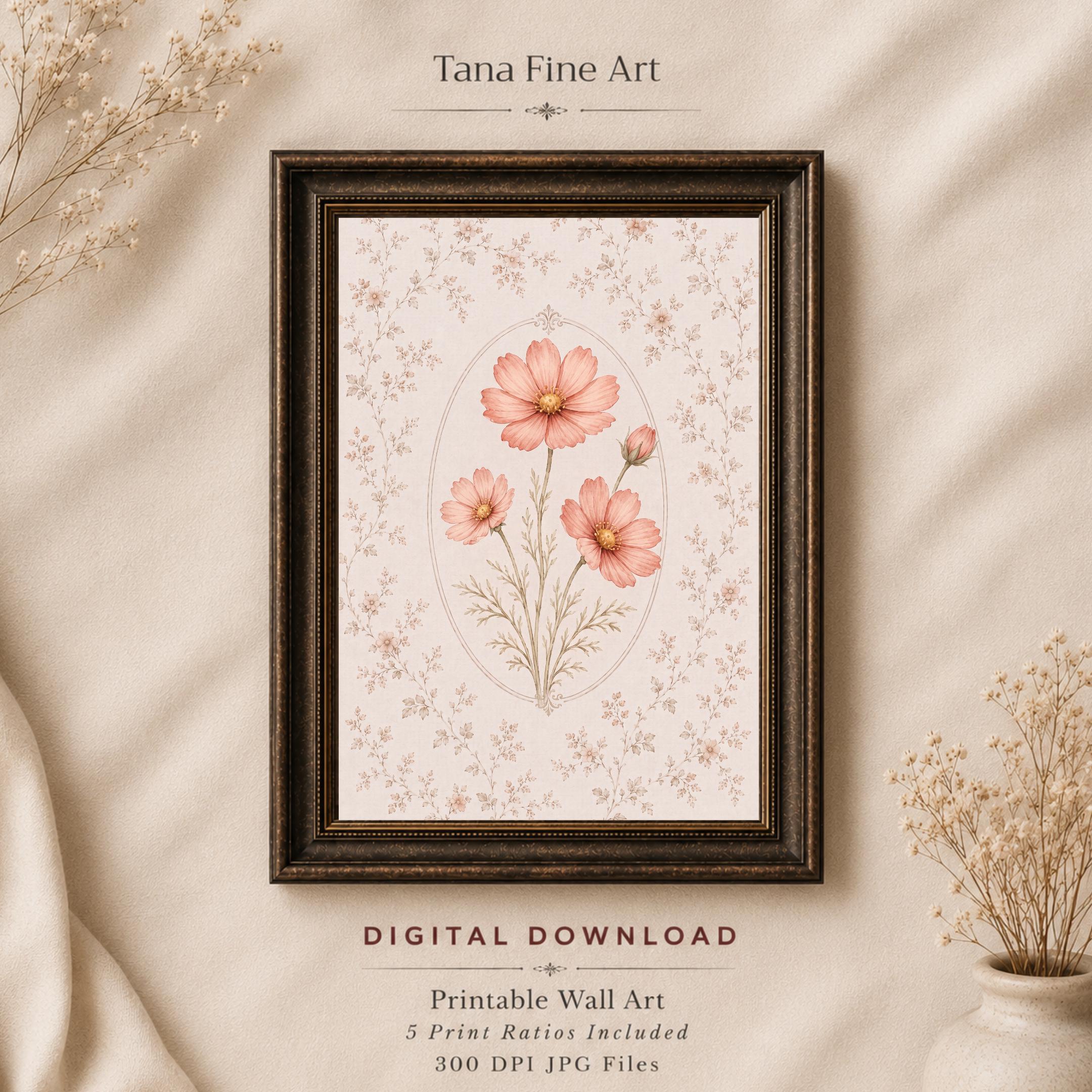 October Birth Month Flower Print | Cosmos Printable Wall Art | Vintage Botanical Gift Digital Download — image 5