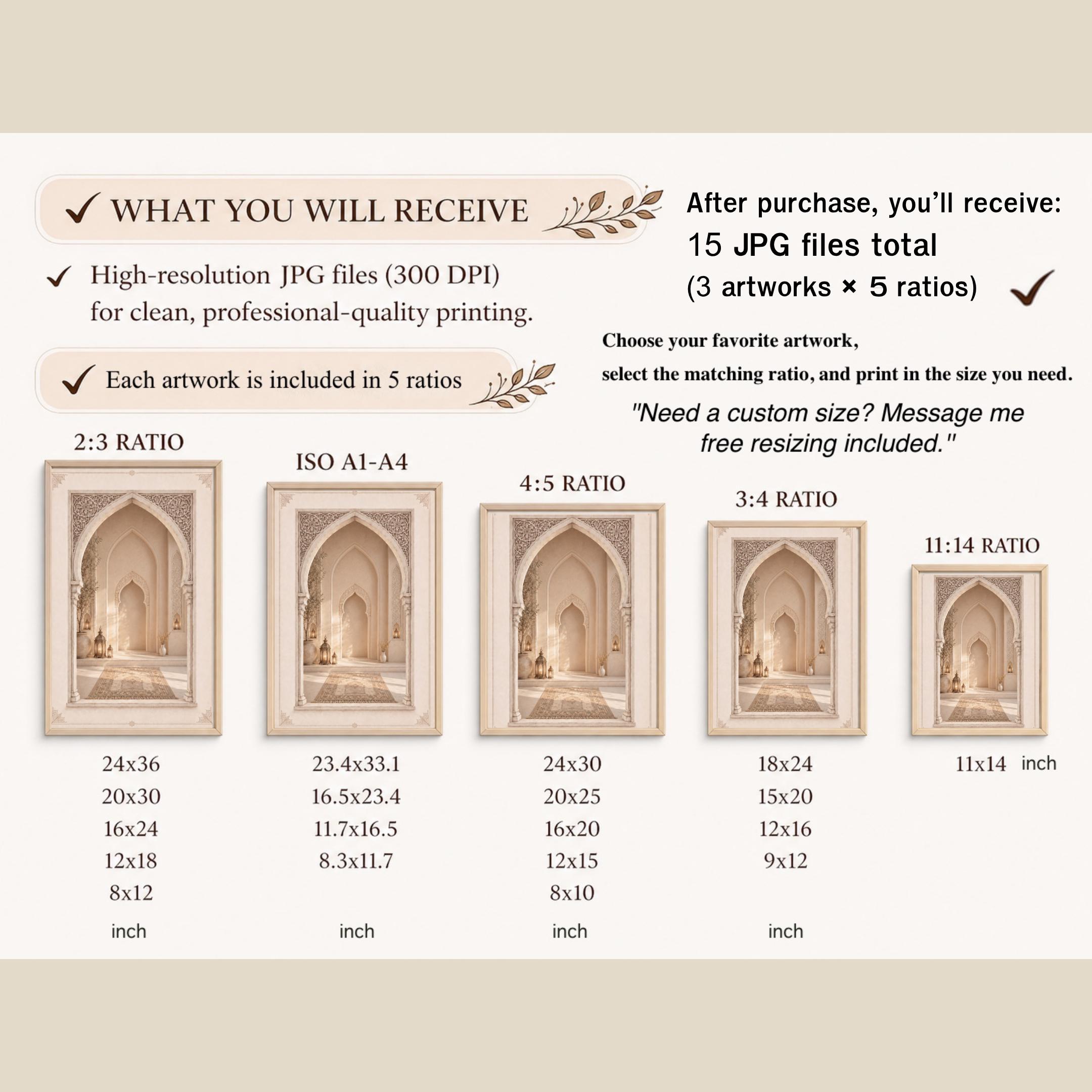 Islamic Wall Art Set of 3, Neutral Prayer Room Decor, Mosque Arch (Digital Download) — image 8