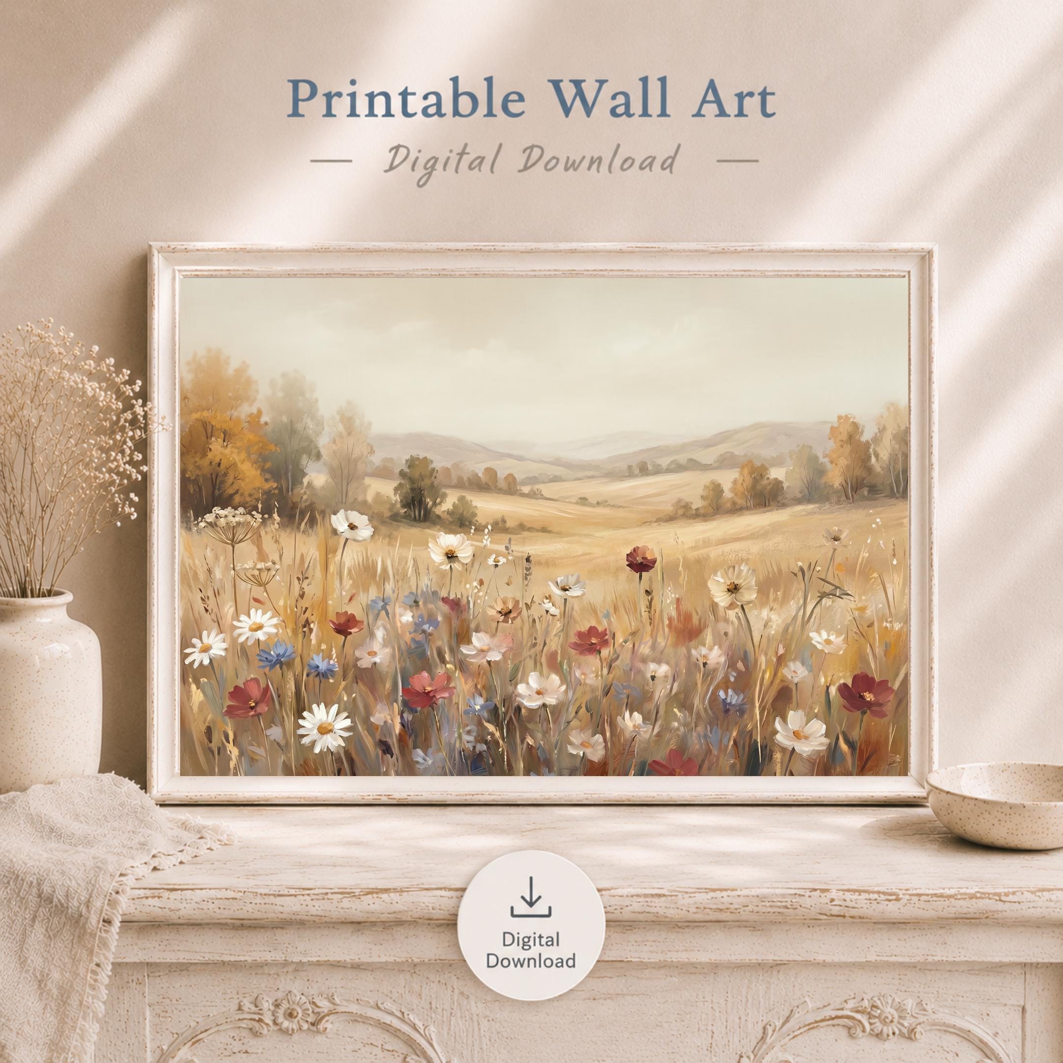 Neutral Floral Print, Wildflower Meadow Landscape Wall Art, Soft Cottage Nature Prints (Digital Download) — image 10
