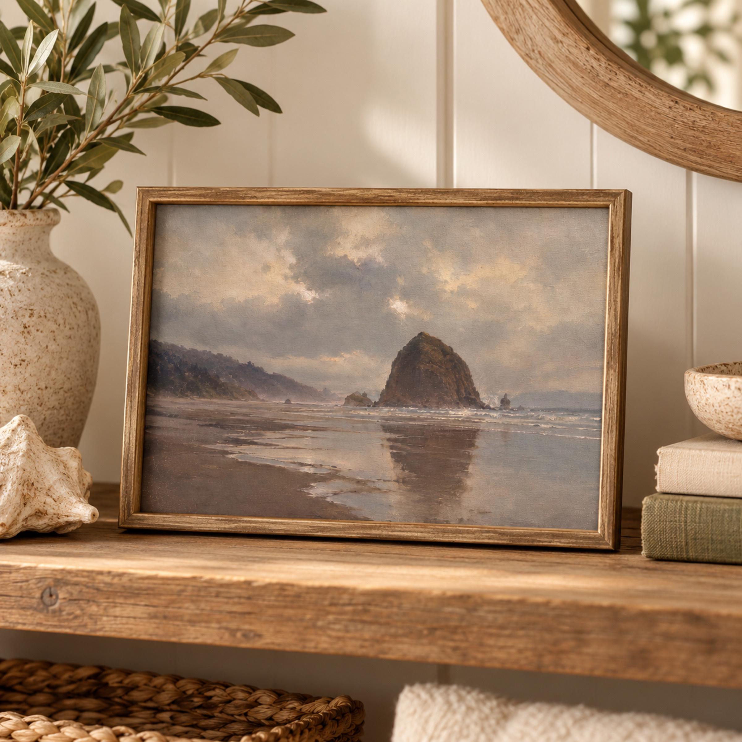 Coastal Landscape Wall Art | Cannon Beach Inspired Print | Moody Vintage Seascape Digital Download — image 5