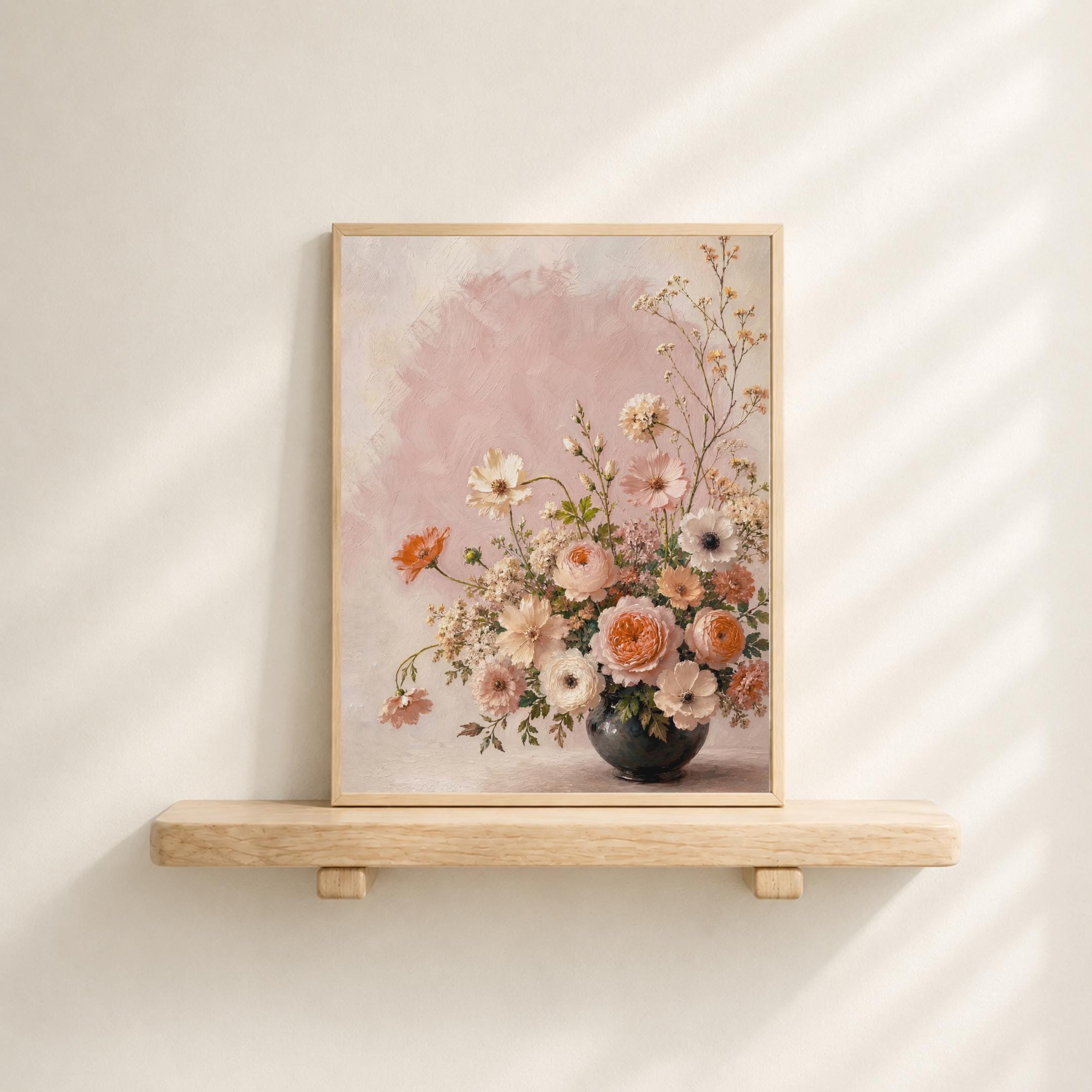 Peach Summer Floral Vase Printable Wall Art, Blush Boho Cottage Home Decor Digital Download — image 6