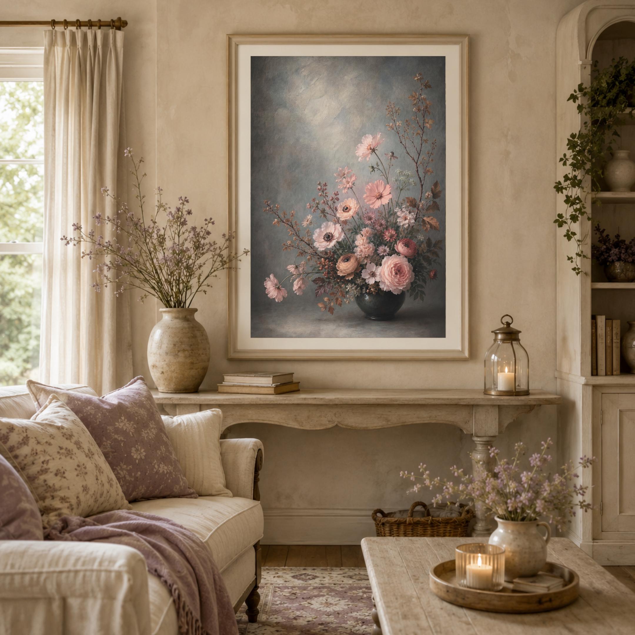Moody Fall Floral Vase Printable Wall Art, Blush Botanical Dark Cottage Decor Digital Download — image 7