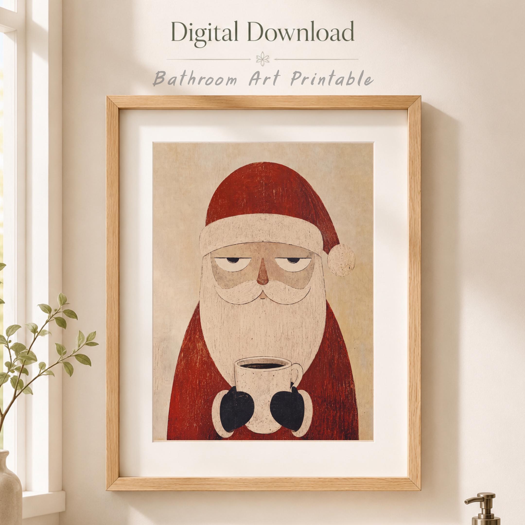 Santa Coffee Wall Art | Funny Christmas Coffee Print | Vintage Holiday Printable Digital Download — image 6