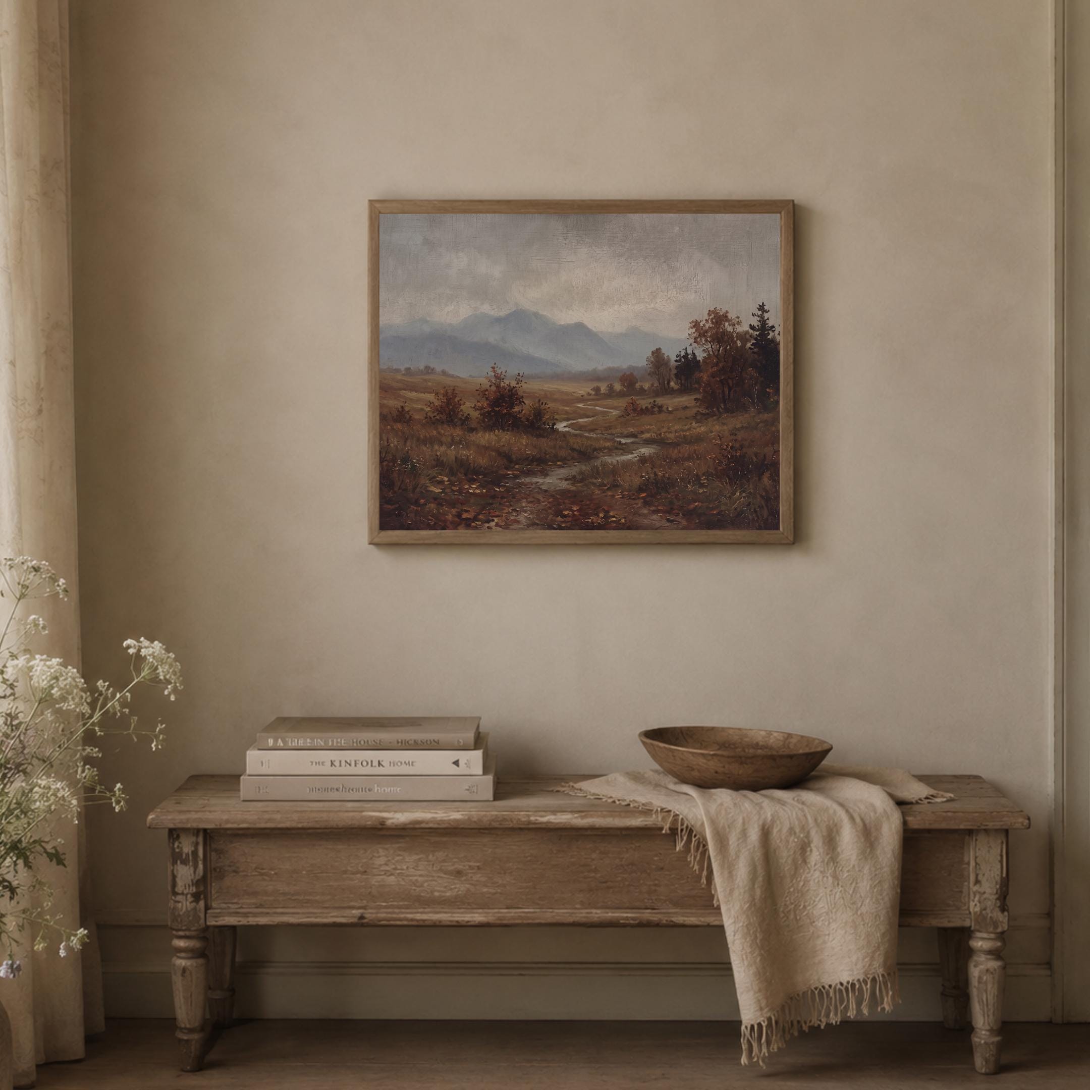 Autumn Landscape Wall Art | Fall Meadow Creek Print | Vintage Farmhouse Nature Digital Download — image 4