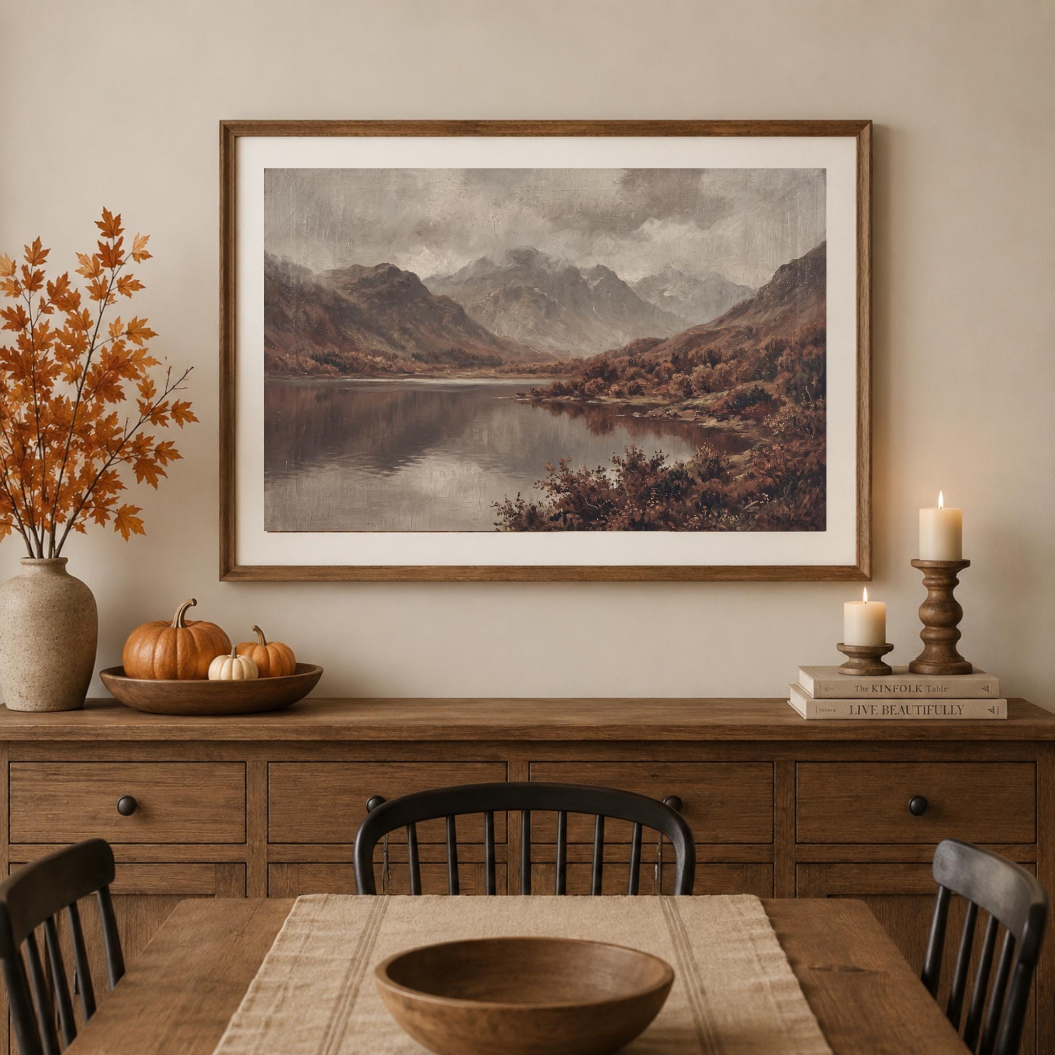 Vintage Autumn Lake Printable Wall Art, Misty Mountain Landscape, Earthy Rustic Cabin Digital Download — image 6