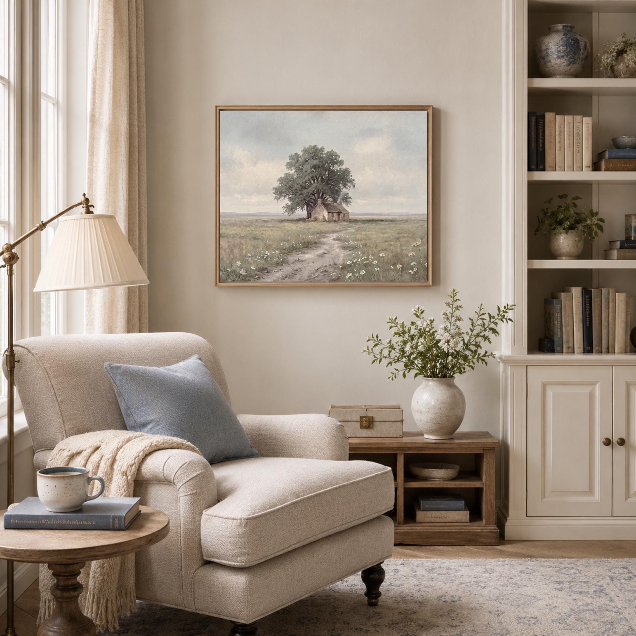 Vintage Cottage Landscape Print, Meadow Daisy Countryside Wall Art (Digital Download) — image 9