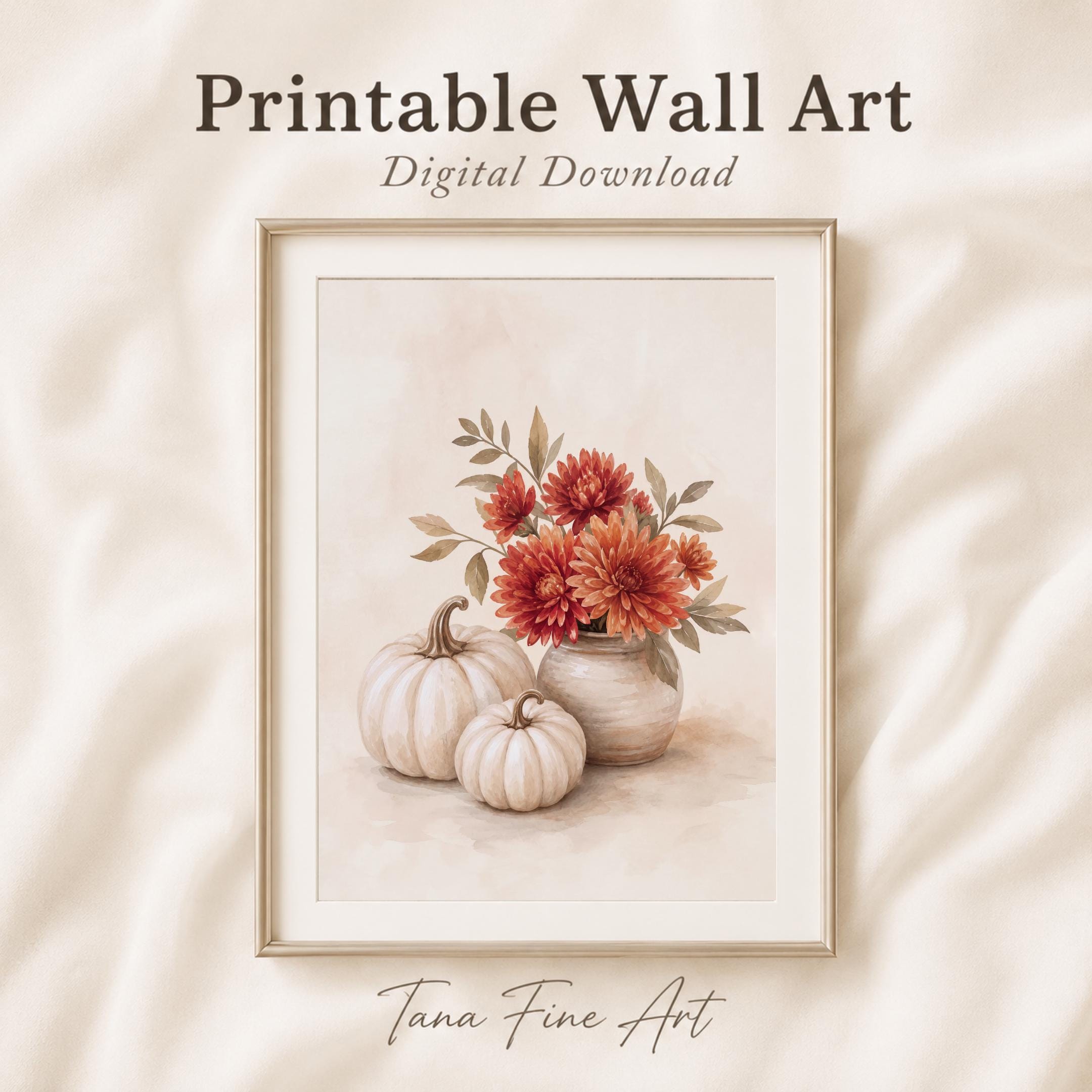 Pumpkin Floral Fall Wall Art | Fall Chrysanthemum Still Life | Autumn Printable Digital Download — image 6