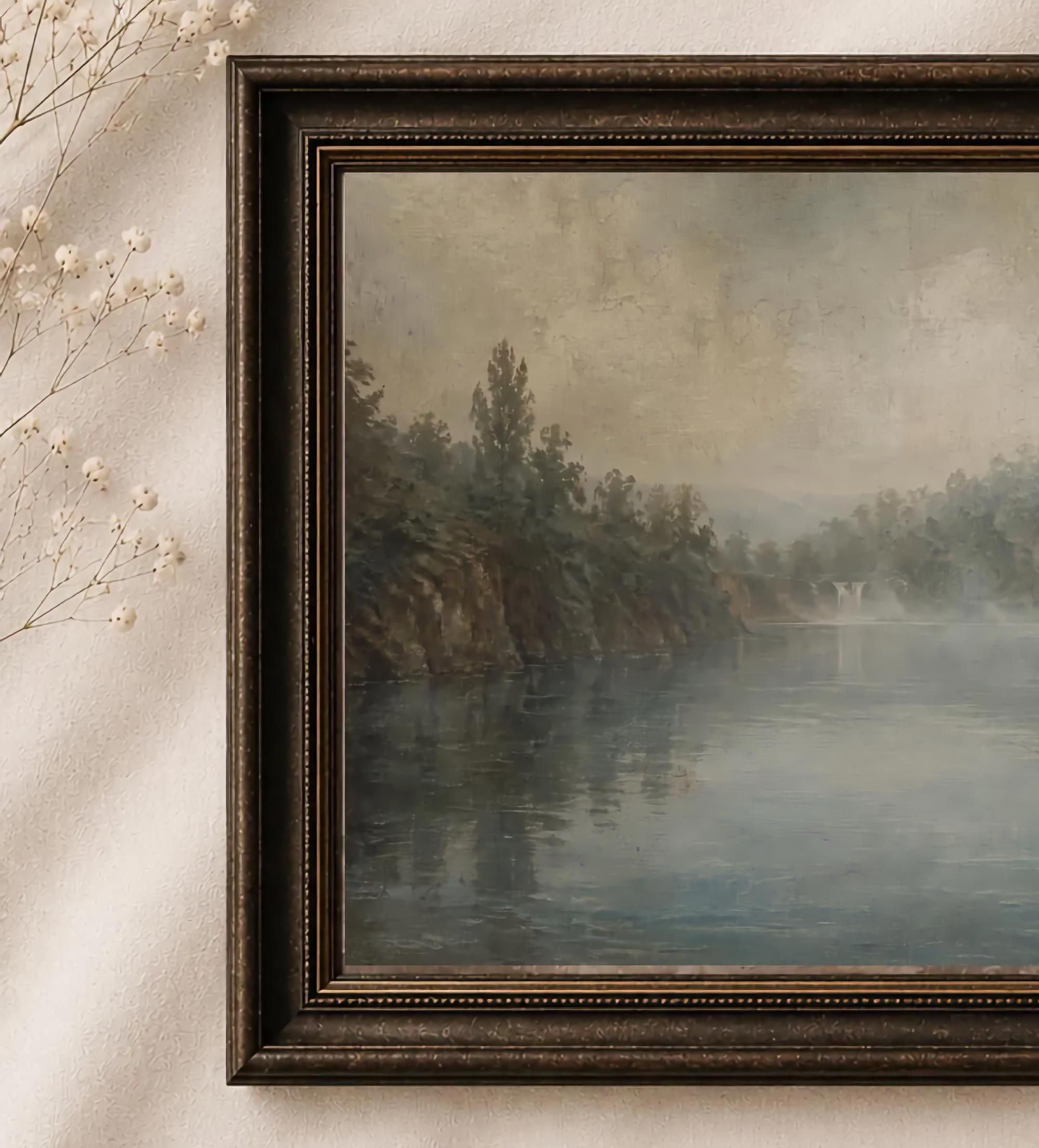 Moody Lake Printable Wall Art, Vintage Waterfall Landscape Bedroom Decor Digital Download — image 2
