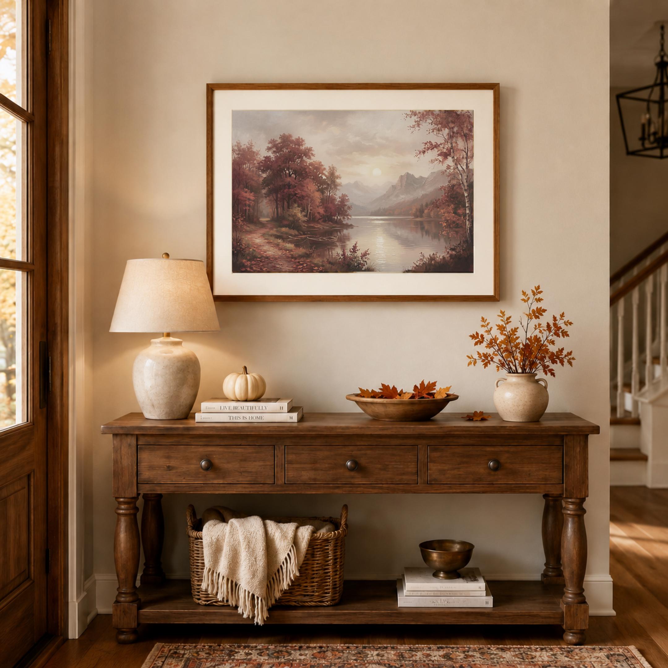 Autumn Lake Wall Art, Fall Mountain Landscape, Moody Landscape Print (Digital Download) — image 4