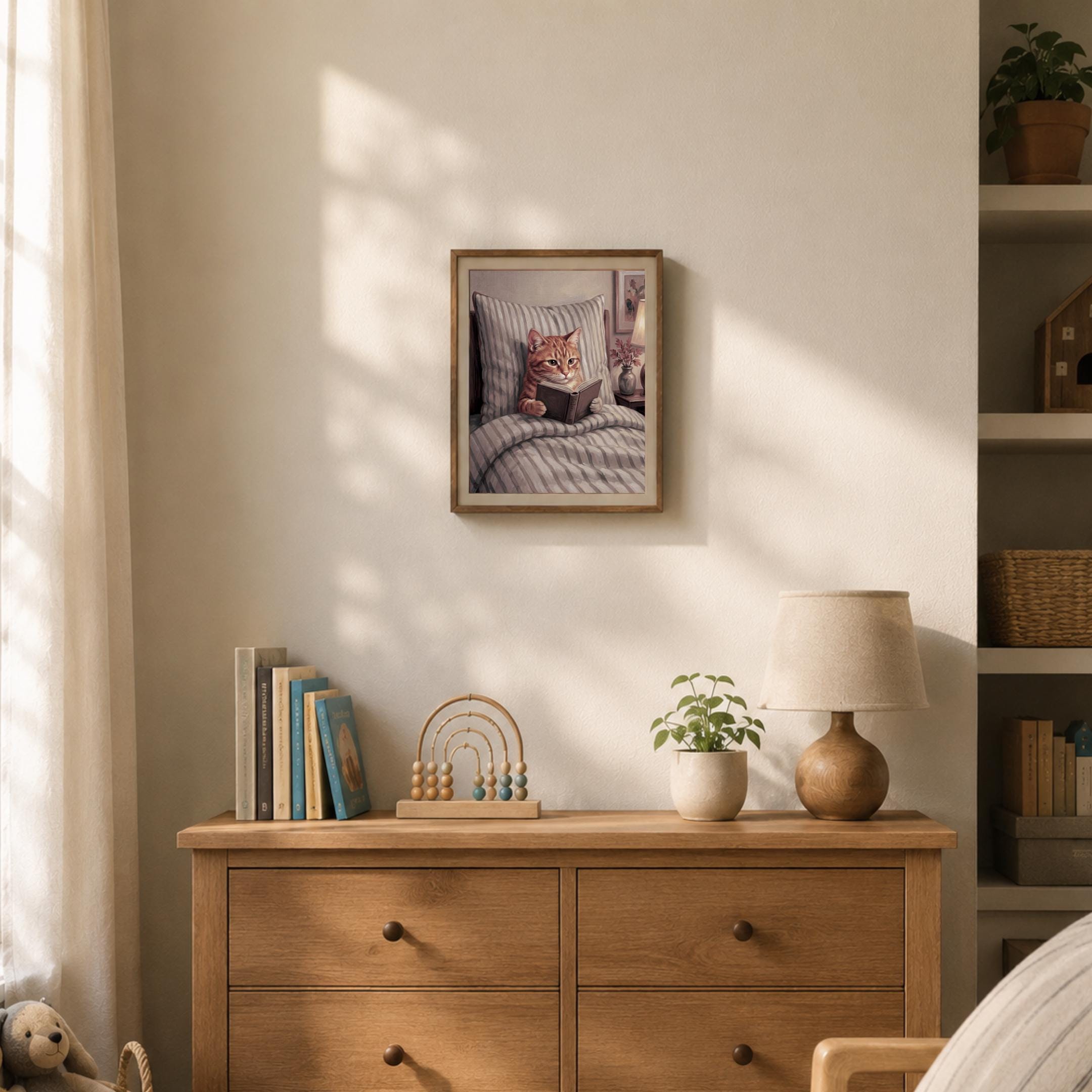 Orange Tabby Cat Reading Art, Cozy Nursery Print, Kids Bedroom Decor (Digital Download) — image 4