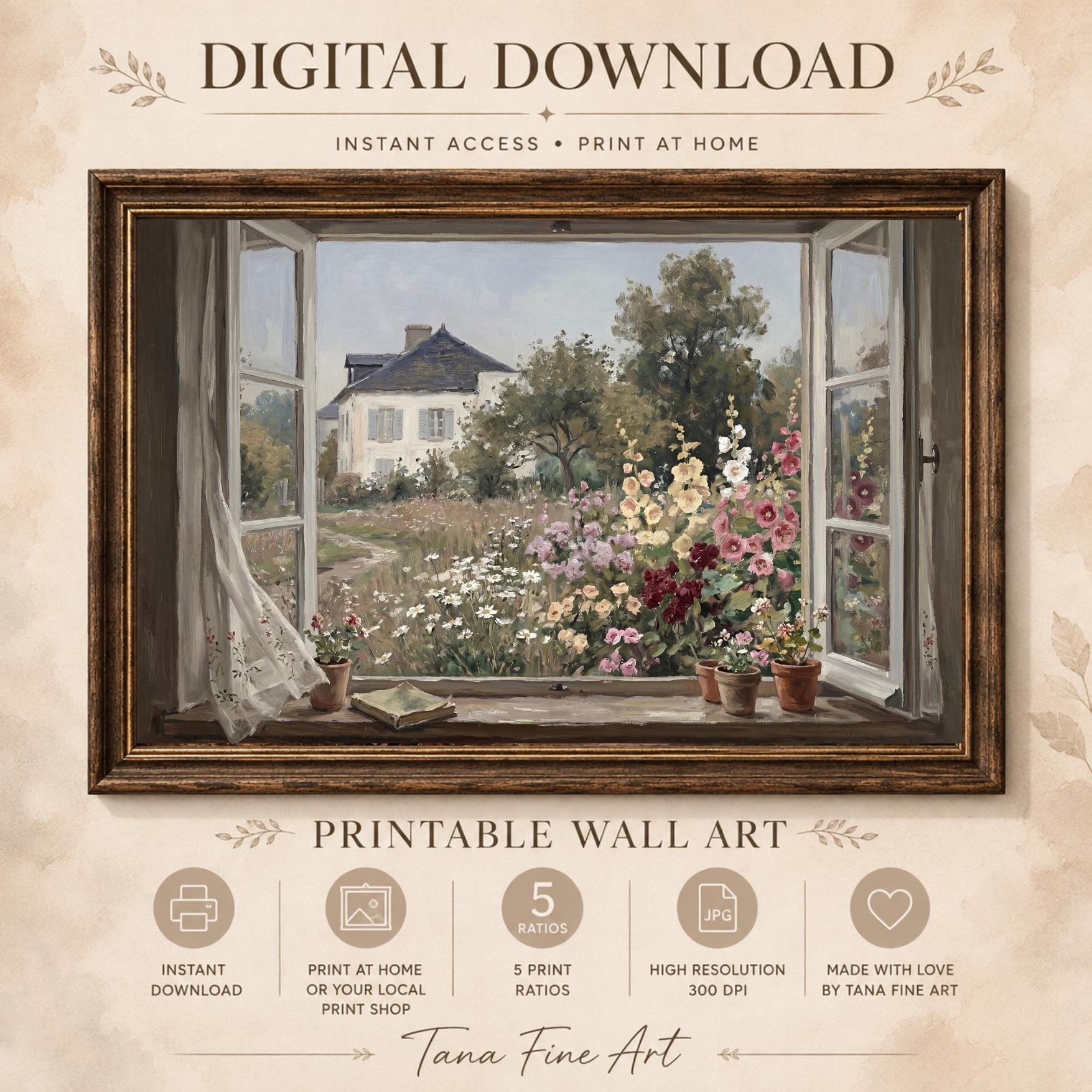 Vintage Cottage Gallery Wall Art Set 9, Floral Landscape Printable Decor Prints Digital Download — image 6