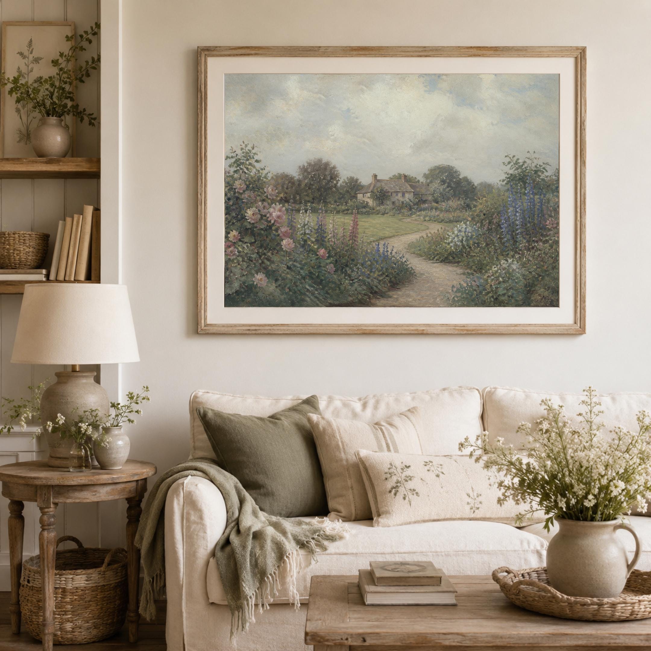 English Cottage Garden Printable Wall Art, Vintage Flower Path Landscape, Romantic Grandmillennial Digital Download — image 7