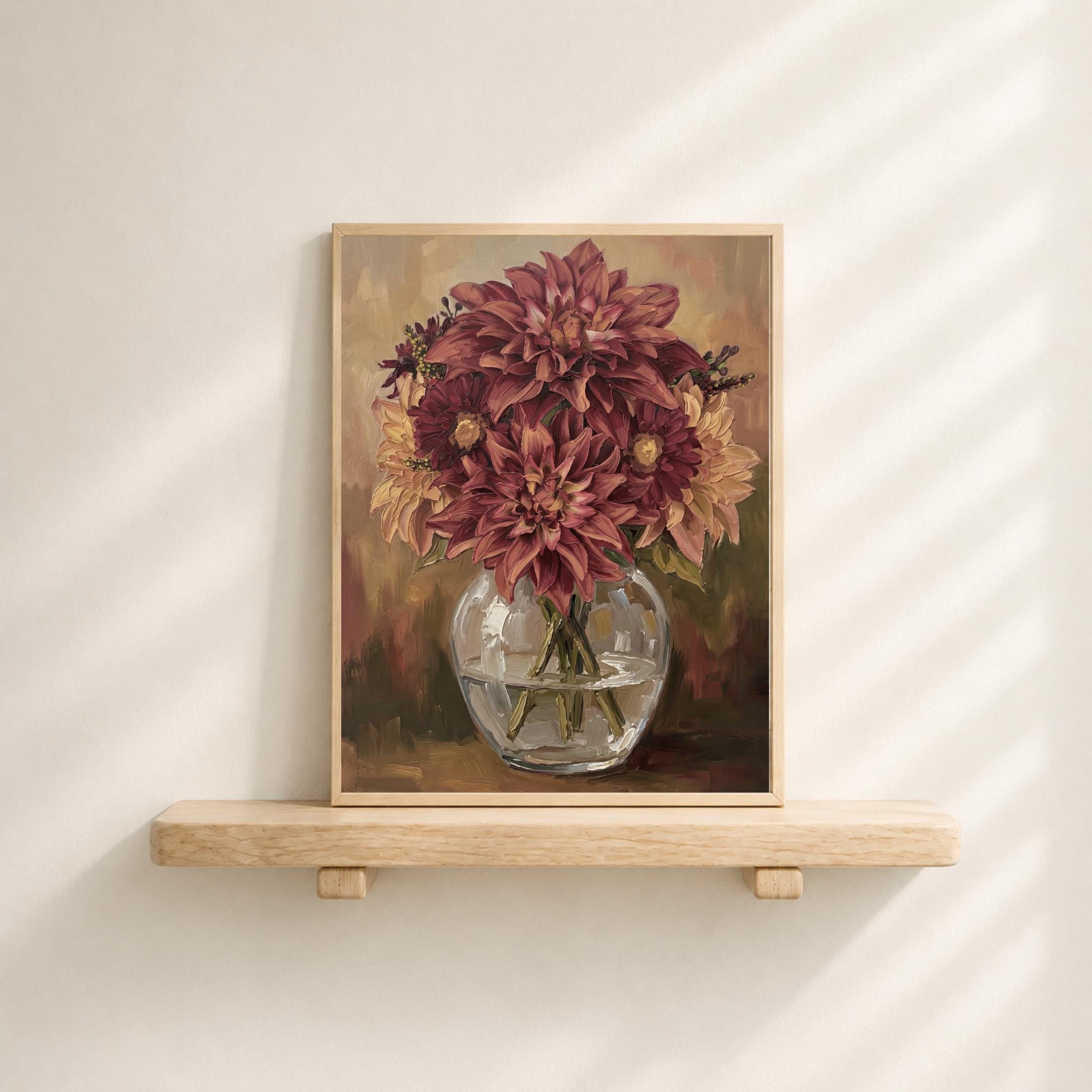 Burgundy Dahlia Vase Printable Wall Art, Moody Autumn Floral Rustic Home Decor Digital Download — image 5