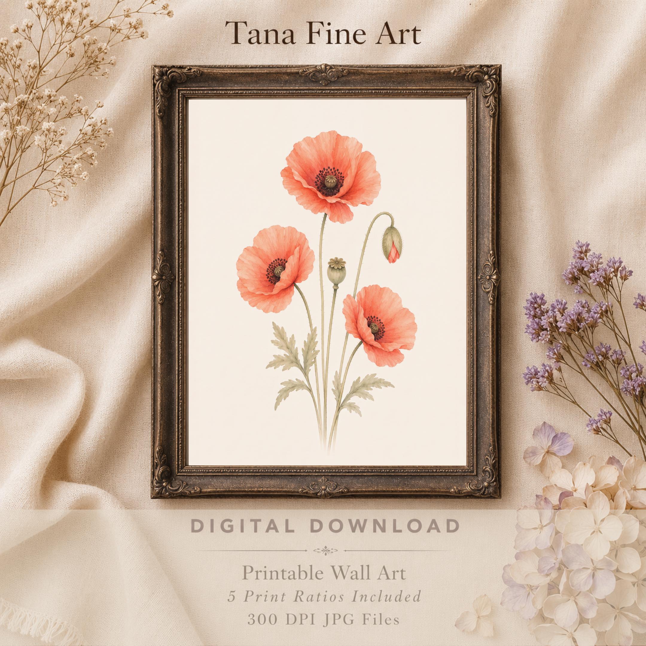 August Birth Flower Print | Poppy Printable Wall Art | Orange Botanical Gift Decor Digital Download — image 3