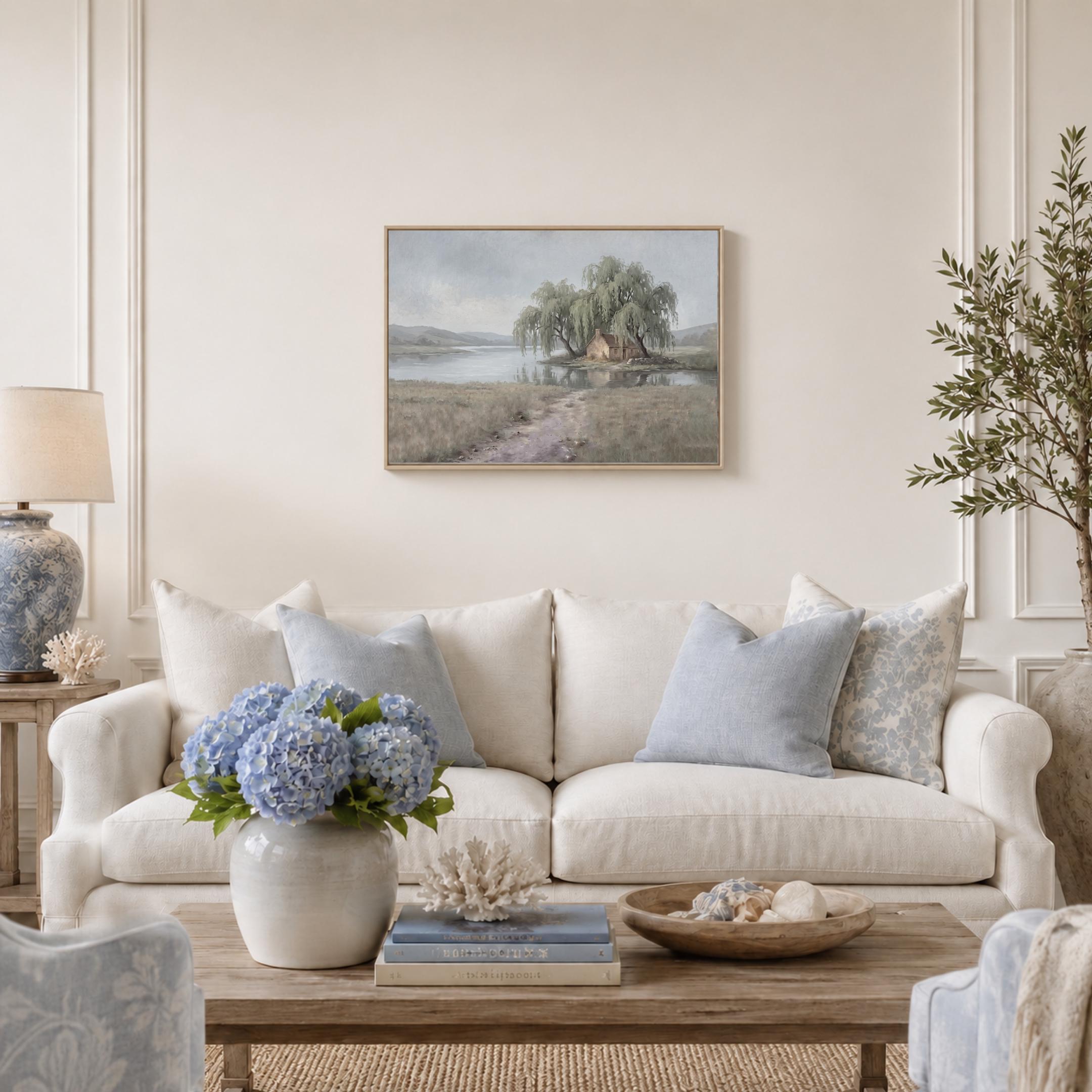 Cottage Lake Landscape Wall Art, Rustic Willow Tree Farmhouse Print (Digital Download) — image 8