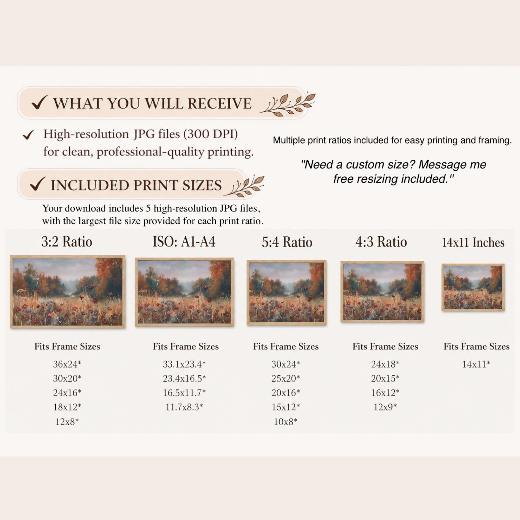 Fall Floral Landscape Print, Wildflower Meadow Wall Art, Rustic Autumn Nature Decor (Digital Download) — image 9