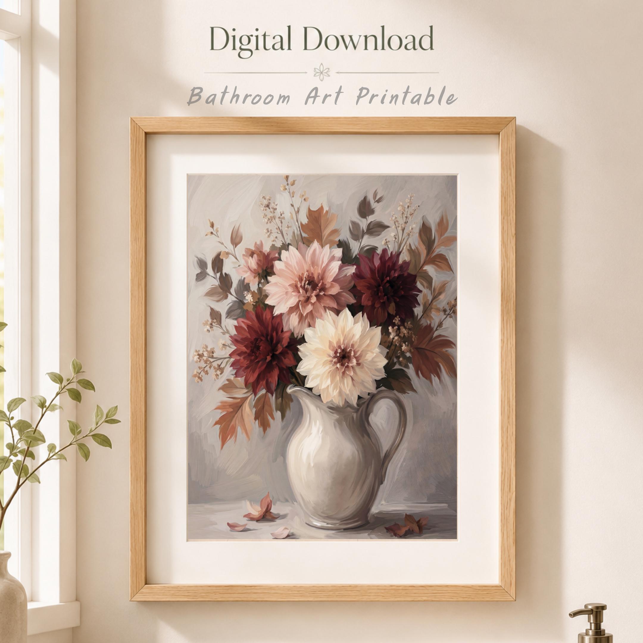 Fall Dahlia Wall Art, Moody Floral Pitcher Print, Burgundy Autumn Flower Decor (Digital Download) — image 8