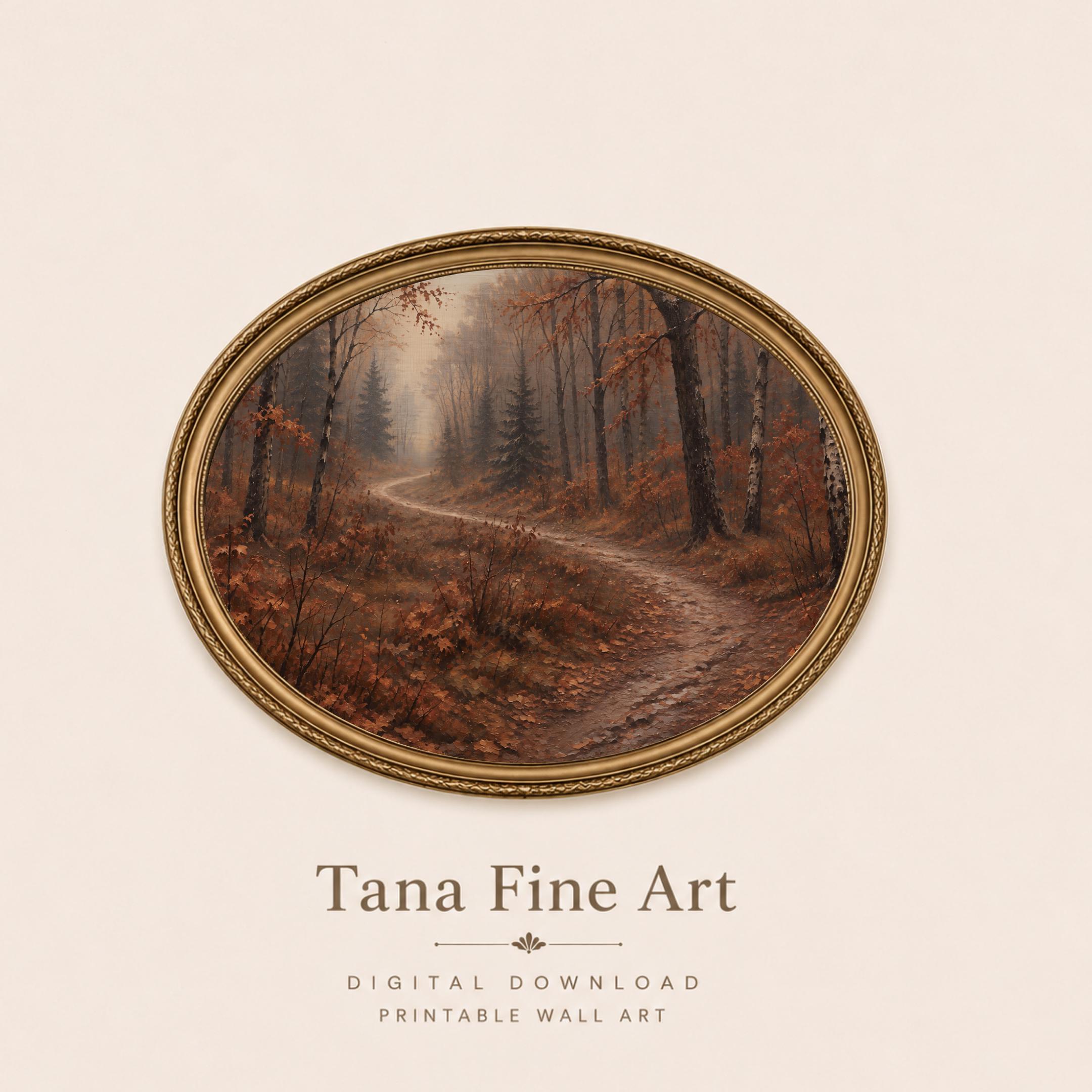 Autumn Forest Path Wall Art, Vintage Style Woodland Landscape, Burnt Orange Digital Download — image 5