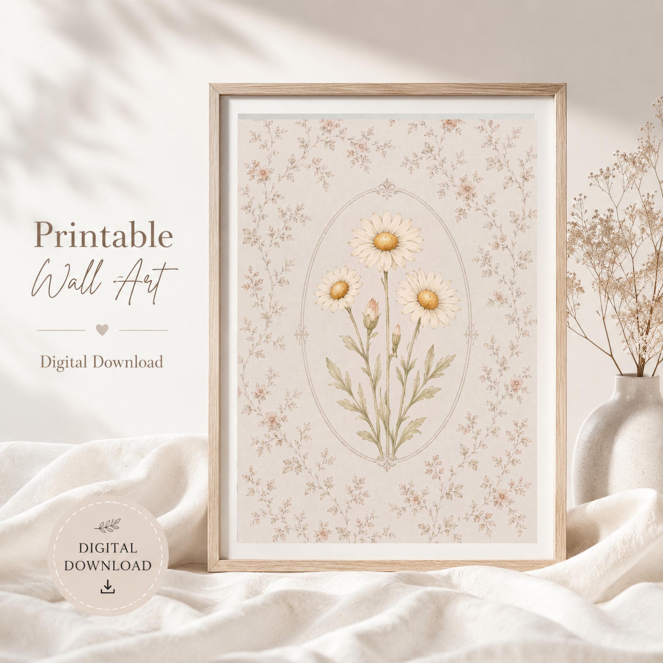 April Birth Month Flower Print | Daisy Wall Art | Vintage Botanical Gift Digital Download Decor — image 6