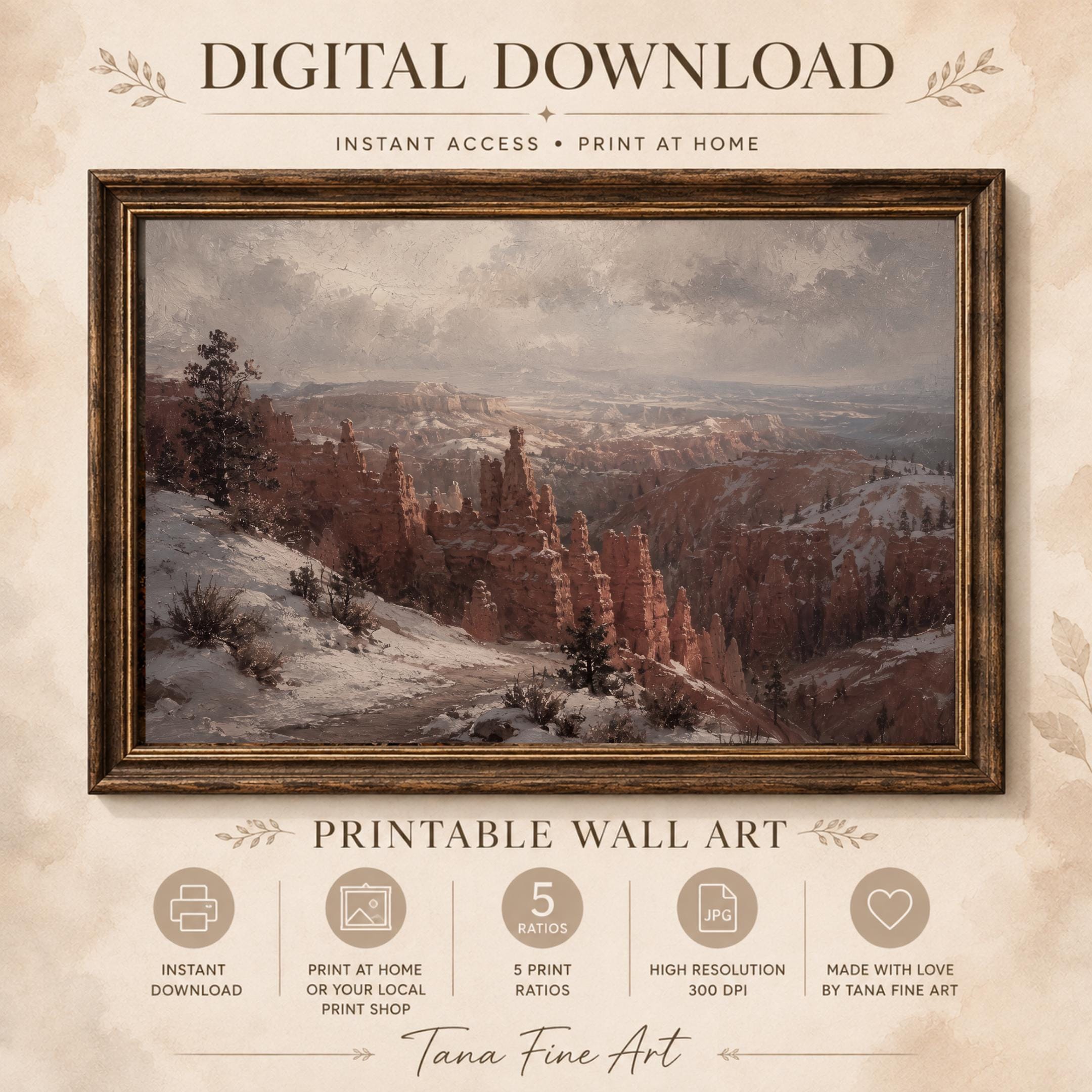 Canyon Landscape Wall Art | Winter Southwest Desert Print | Vintage Nature Printable Digital Download