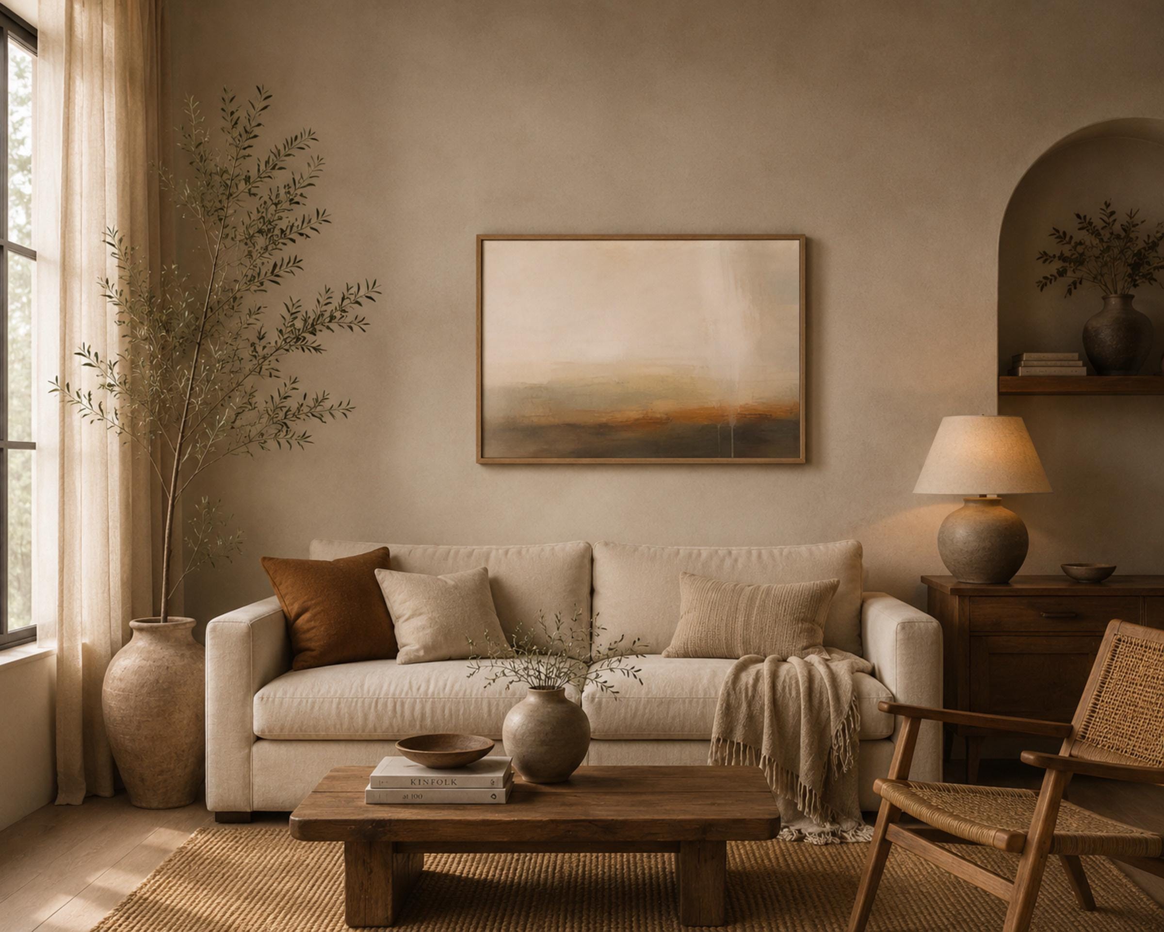 Neutral Abstract Landscape Wall Art | Neutral Modern Painting Print | Earth Tone Digital Download — image 3