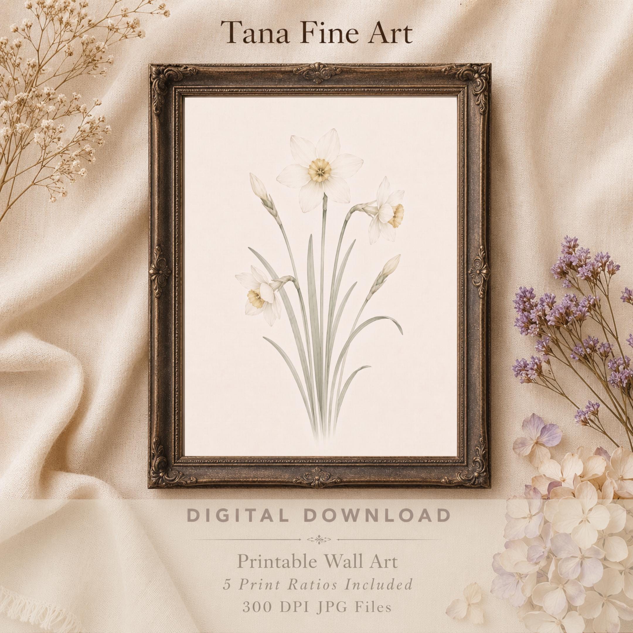 December Birth Flower Print | Narcissus Printable Wall Art | White Botanical Gift Decor Digital Download — image 9
