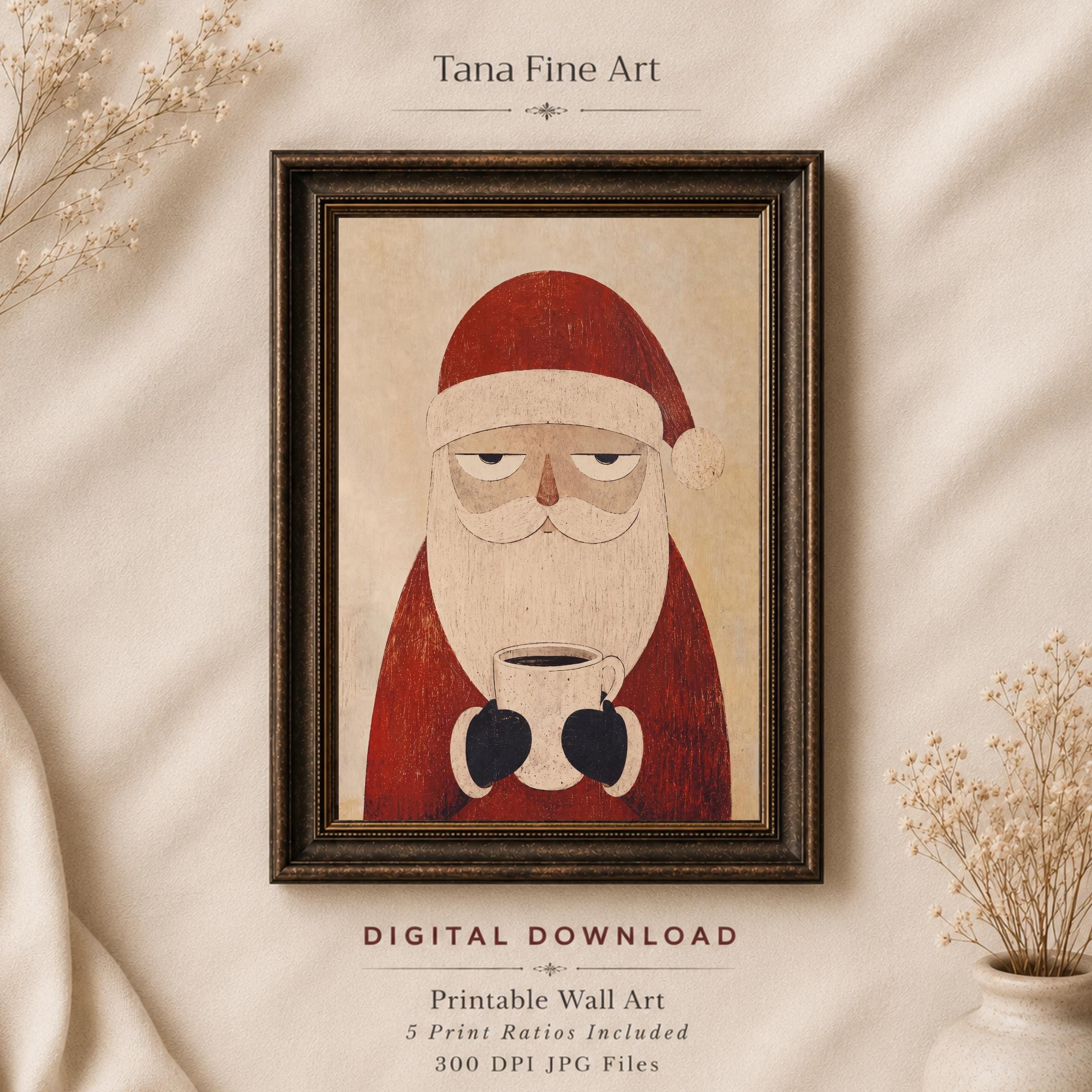 Santa Coffee Wall Art | Funny Christmas Coffee Print | Vintage Holiday Printable Digital Download — image 7