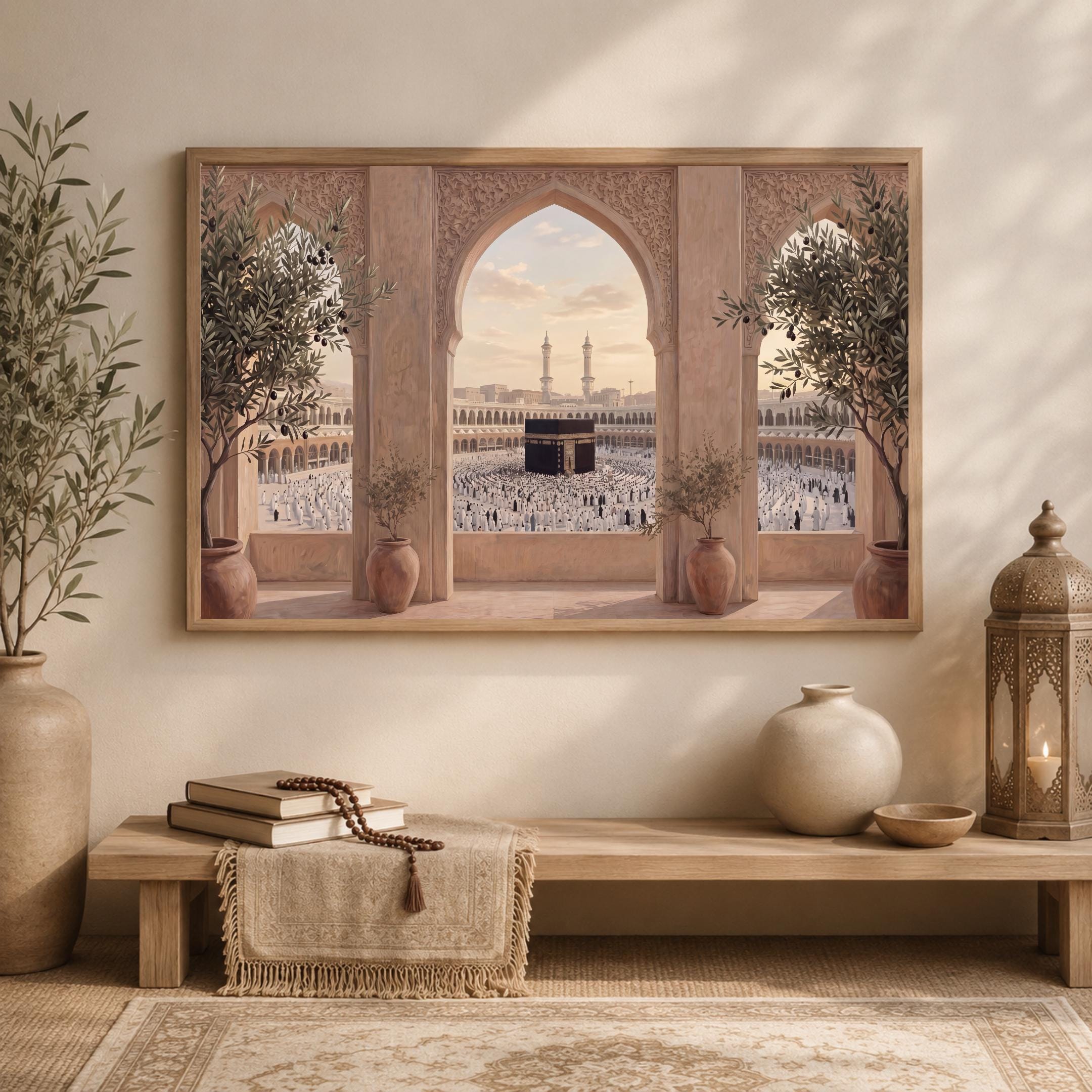 Islamic Kaaba Arch Printable Wall Art, Mecca Wall Decor, Neutral Prayer Room Digital Download — image 4