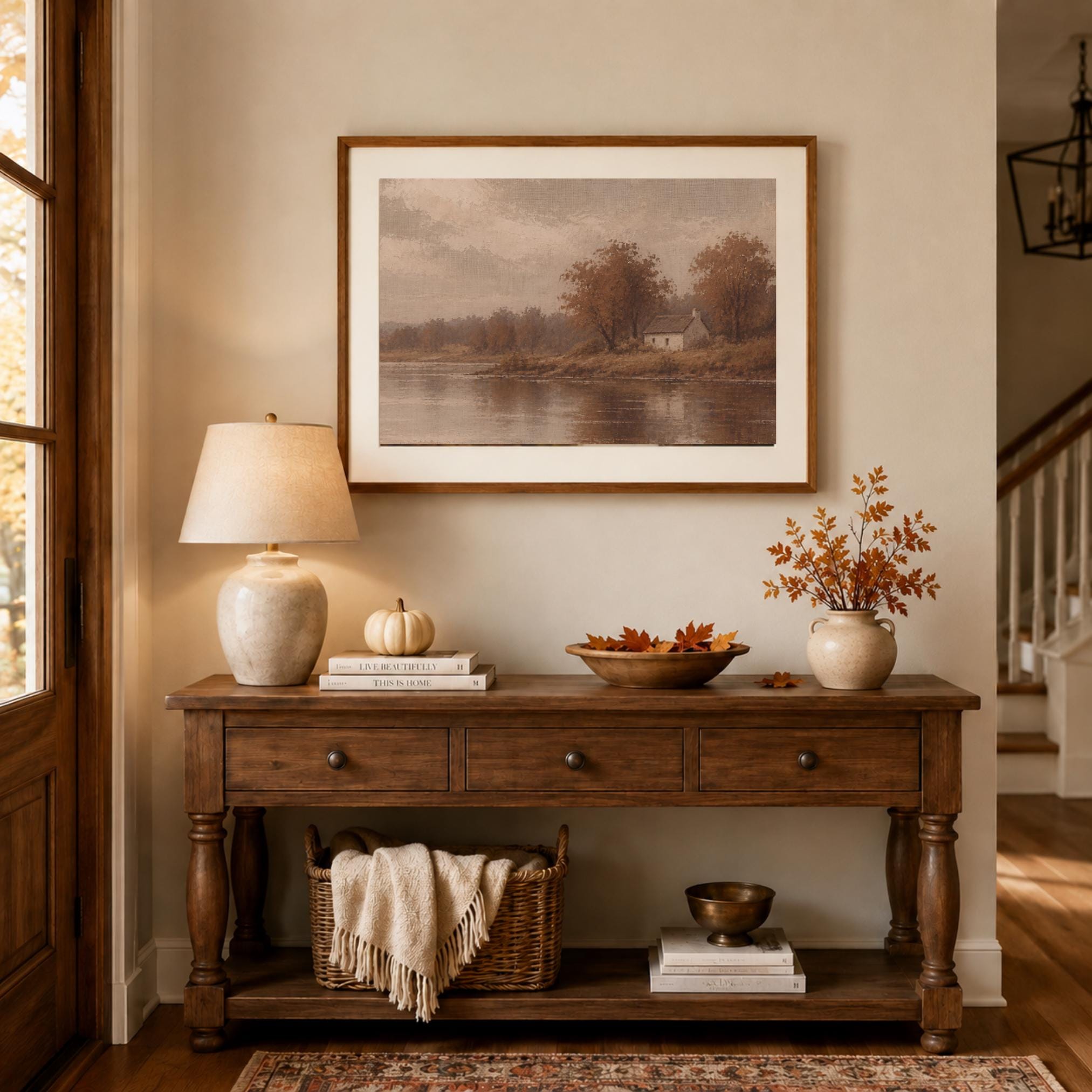 Autumn Cottage Lake Printable Wall Art, Moody Brown Landscape, Rustic Decor Digital Download — image 7