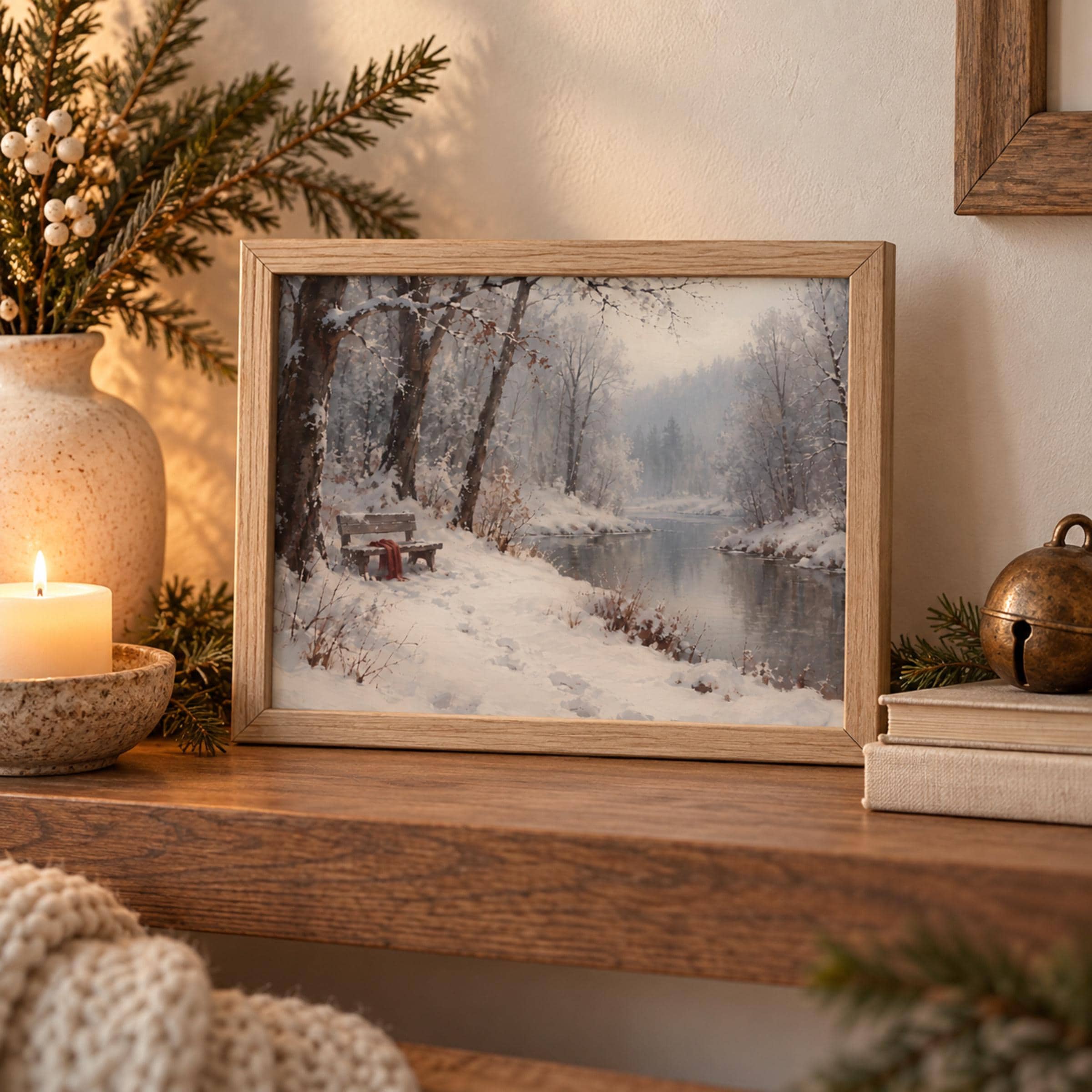 A Quiet Bench beside the Winter River — image 4