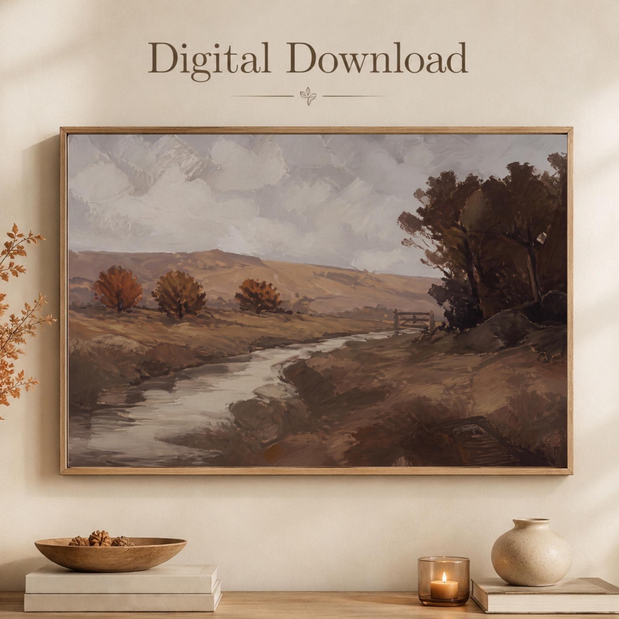 Autumn Landscape Wall Art | Fall Countryside Creek Print | Vintage Farmhouse Digital Download — image 7