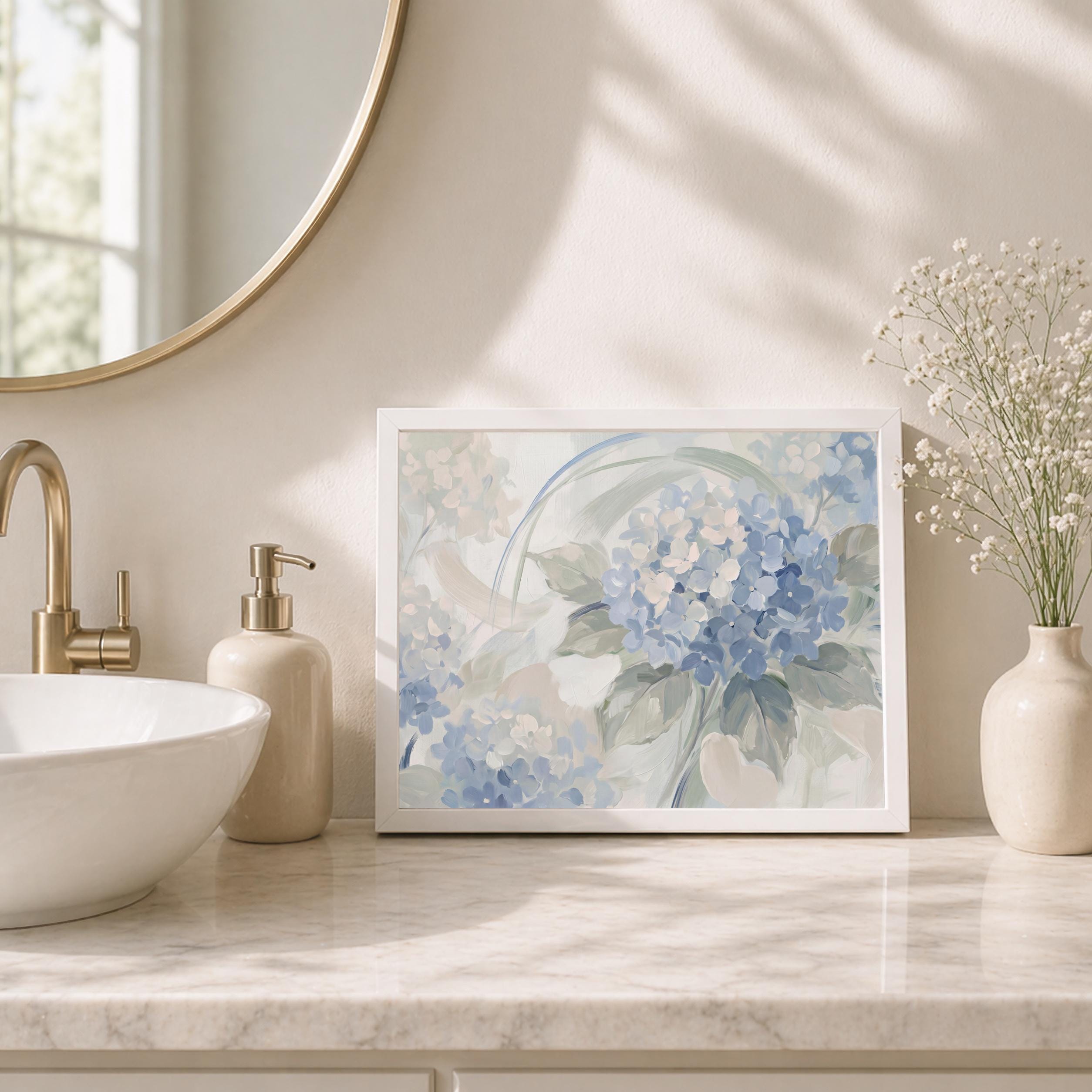Blue Hydrangea Abstract Printable Wall Art | Soft Floral Living Room Print (Digital Download) — image 7
