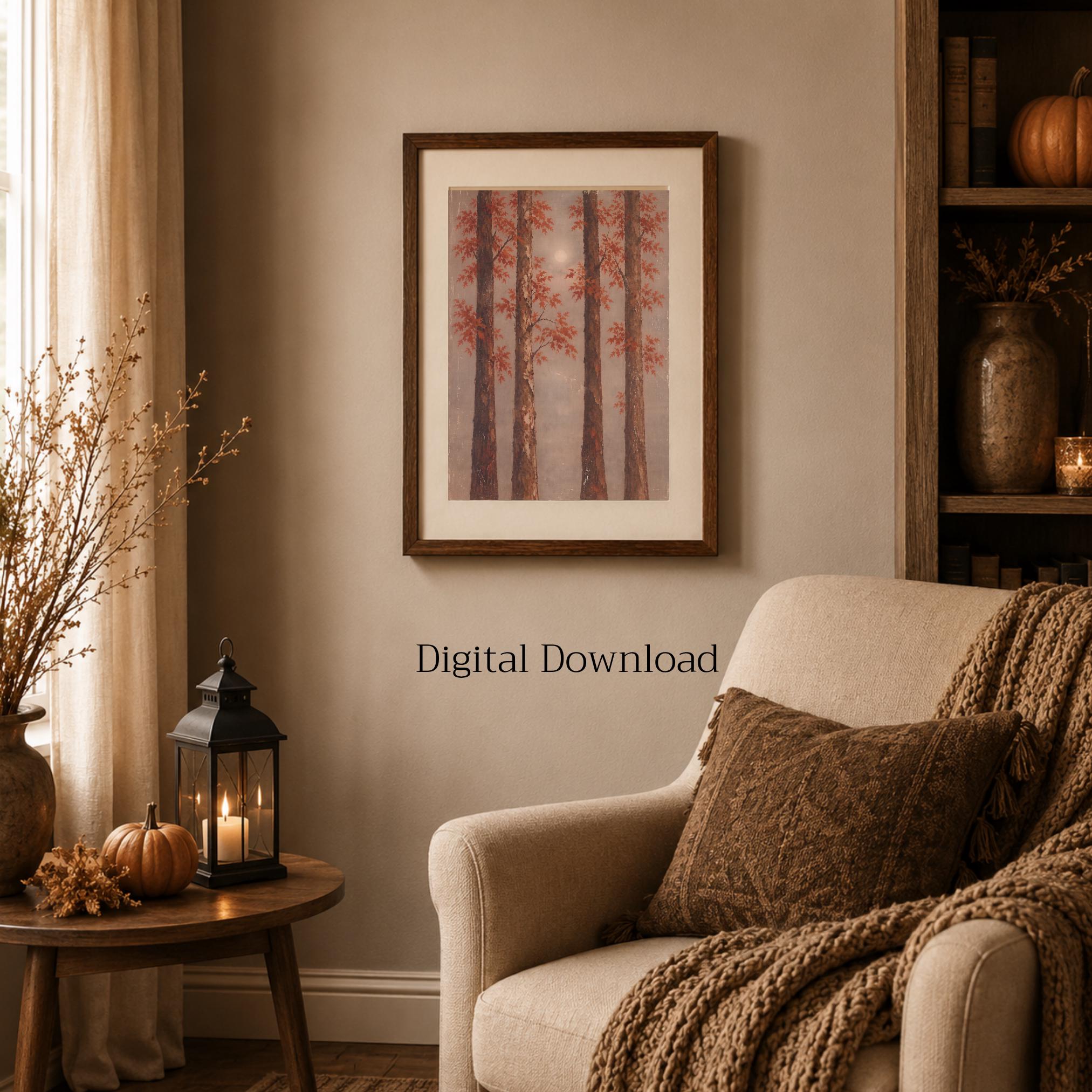 Autumn Forest Moon Printable Wall Art, Moody Fall Trees, Cottagecore Decor Digital Download — image 5