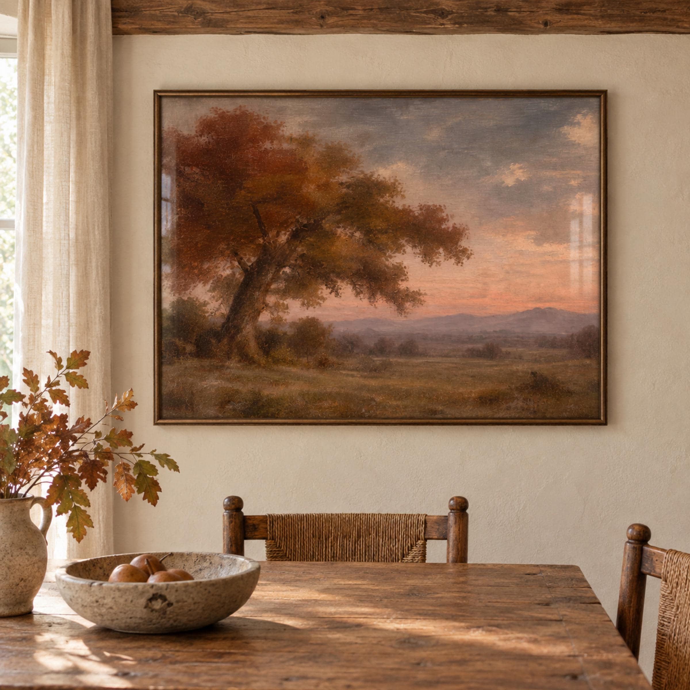 Vintage Autumn Tree Wall Art, Sunset Countryside Landscape, Warm Earthy Rustic Farmhouse, Digital Download — image 5