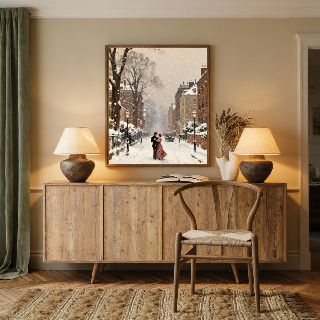 Romantic Couple Wall Art Printable | Vintage Couple Winter Decor (Digital Download)